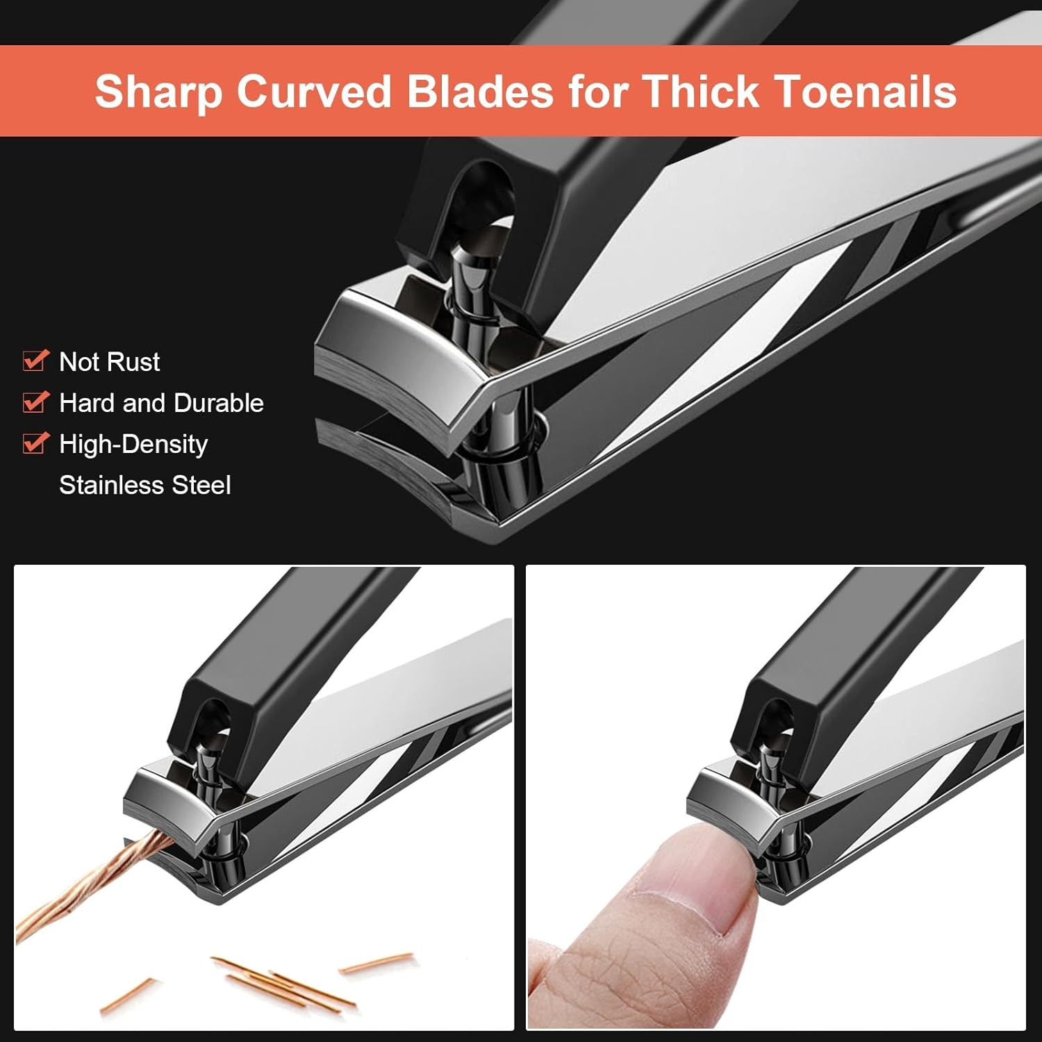 Orelex Nail Scissors, Nail Cutter for Ingrown and Curly Nails, Fingernail Clipper with Nail File, Ergonomic Comfort Grip, Professional Stainless Steel image number 2