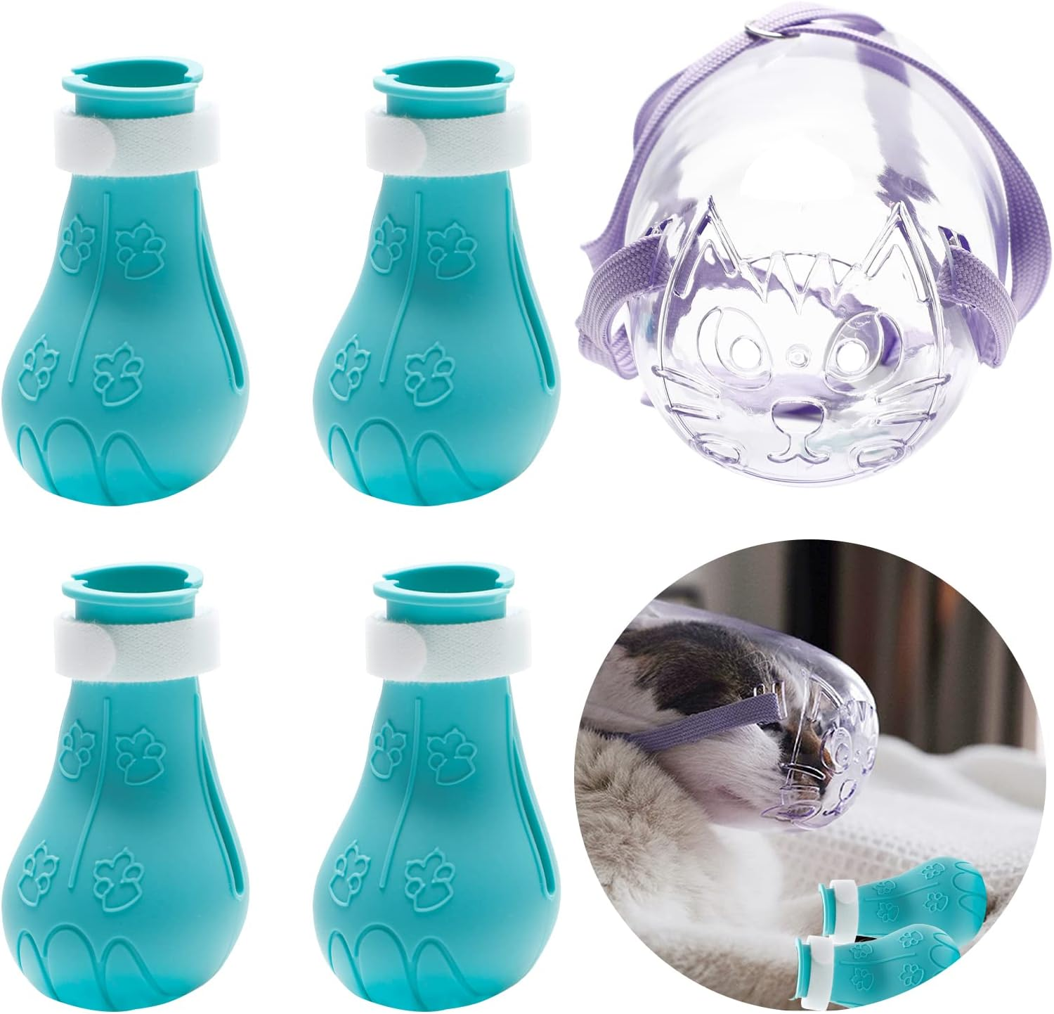 4Pcs Cat Boots for Cats Only Paw Covers Protectors New-Update Claws Shoes Paws Wound Boot Silicon anti Scratch Cat Mittens for Bathing, Nail Clipping, Ears Cleaning, Treatment