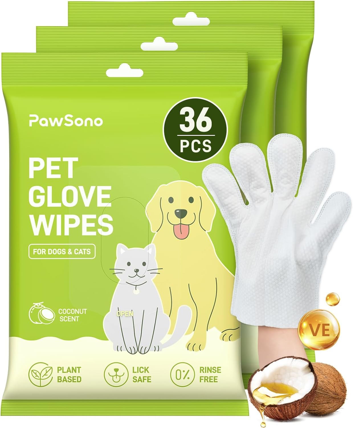 36PCS Hypoallergenic Pet Glove Wipes for Dogs & Cats - Quick Clean & Deodorizing between Baths & Travel | Dog Washing Wipes for Fur, Butt, Paws, Eyes & Ears |Cat Cleaning Gloves for Grooming & Bathing image number 5