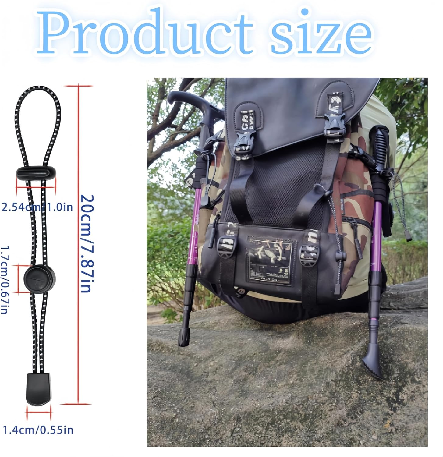 10 Pcs Backpack Hiking Stick Holder Straps, Elastic Rope with Buckle, Ideal for Camping, Hiking, Hunting, Trekking, Climbing, Mountaineering, Fishing image number 1