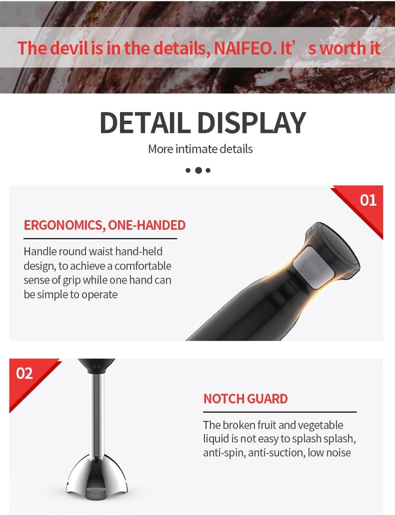 2025 6-In-1 Hand Blender Stick Blender Immersion Blender Handheld, Electric Hand Blenders for Kitchen with Stainless Steel Blade Hand Mixer & Chopper for Making Baby Food, Soups, Sauce(Au PLUG) image number 4