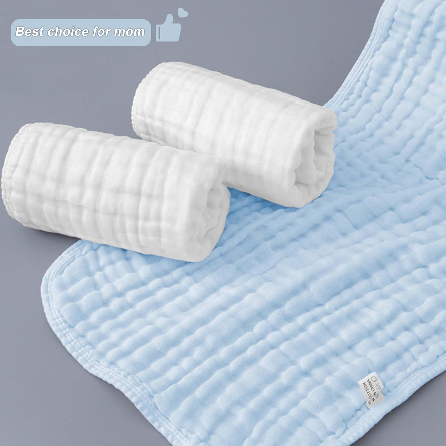10-Pack Burp Cloths,100% Cotton Muslin Thickened Baby Burp Cloths Super Soft and Absorbent, Newborn Towels 20" X 10" (White+Blue)