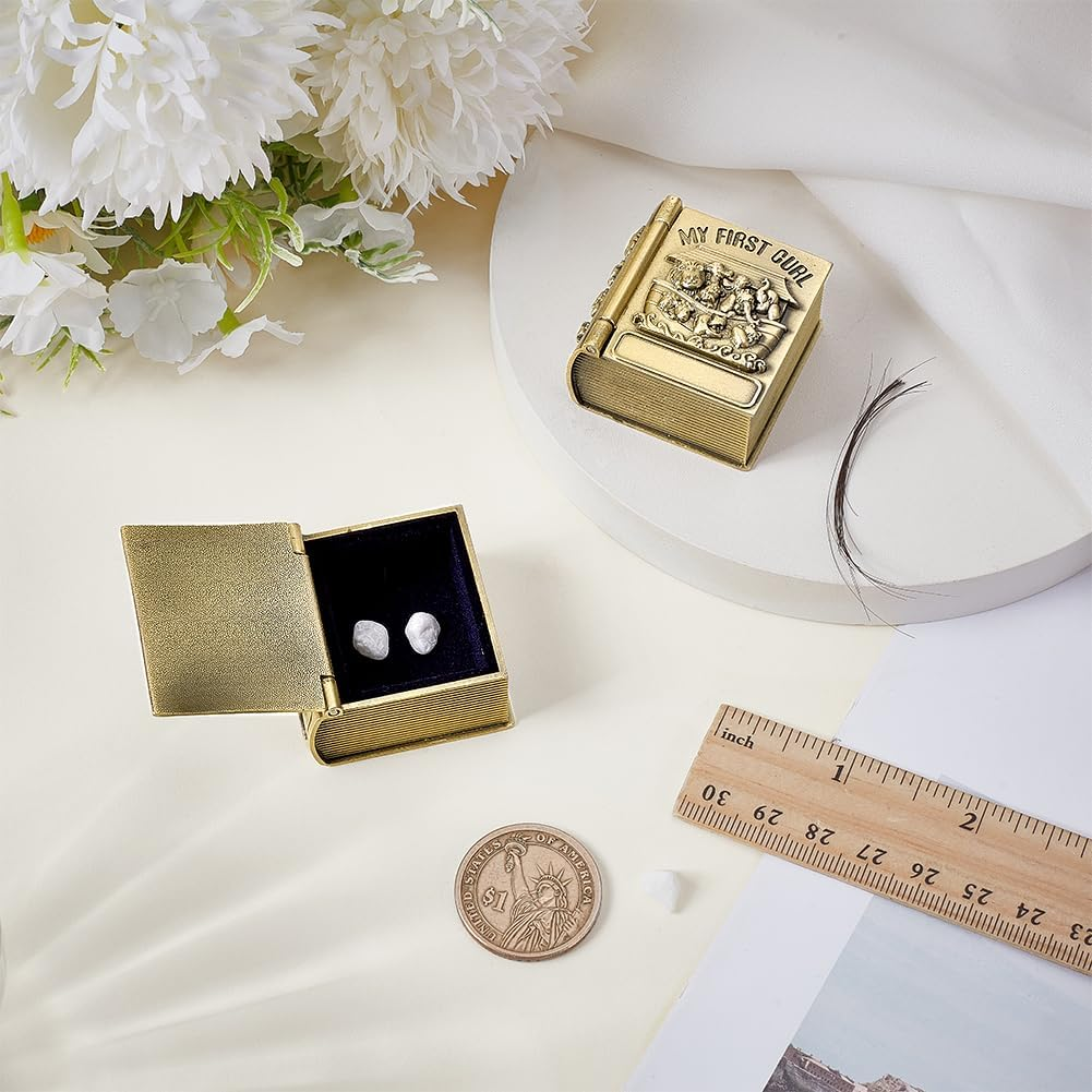 FINGERINSPIRE 2PCS My First Curl and My First Tooth Keepsake Box Antique Bronze Book Shaped Teeth Collection Organizer Holder First Curl and Tooth Keepsake Box for Babies to Keep the Childhood Memory image number 3
