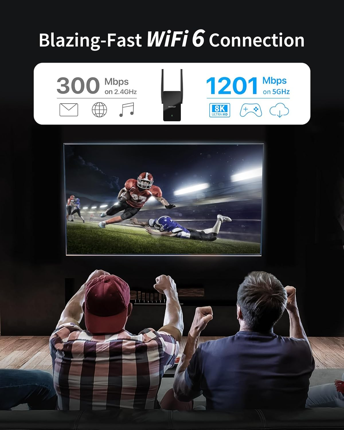 Brostrend AX1500 Wifi 6 Extender, Dual Band Wifi Extender W/Gigabit Ethernet Port, Wireless Wifi Booster Coverage up to 185㎡ & 40 Devices, Wi-Fi Range Extender Easy Setup, Works with Any Wifi Routers image number 5