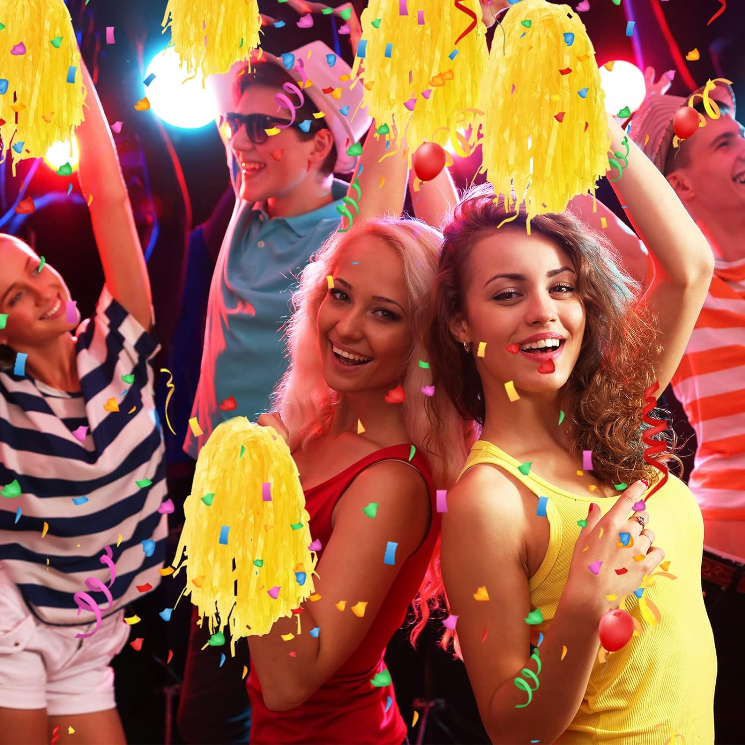 Meooeck 80 Pcs Cheerleading Pom Poms Sports Dance Cheer Pompoms with Handles Plastic Cheerleader Stuff for Sport Gymnastics Adults Cheering Team Party Decorations(Yellow) - Purple image number 3