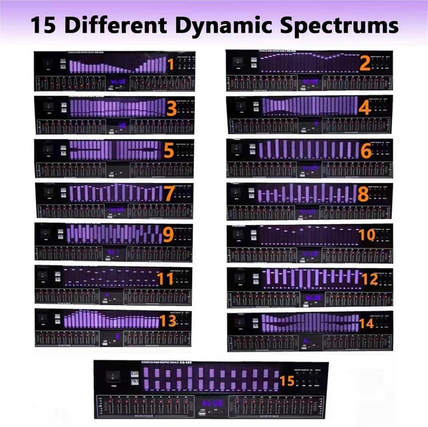 Hi-Fi Graphic Equalizer, 20-Band Digital Equalizer, Spectrum Analyzer with Remote Control, LED Spectrum Display, 15 Dynamic Styles, Noise Reduction Function, for Recording Studio, Home image number 1