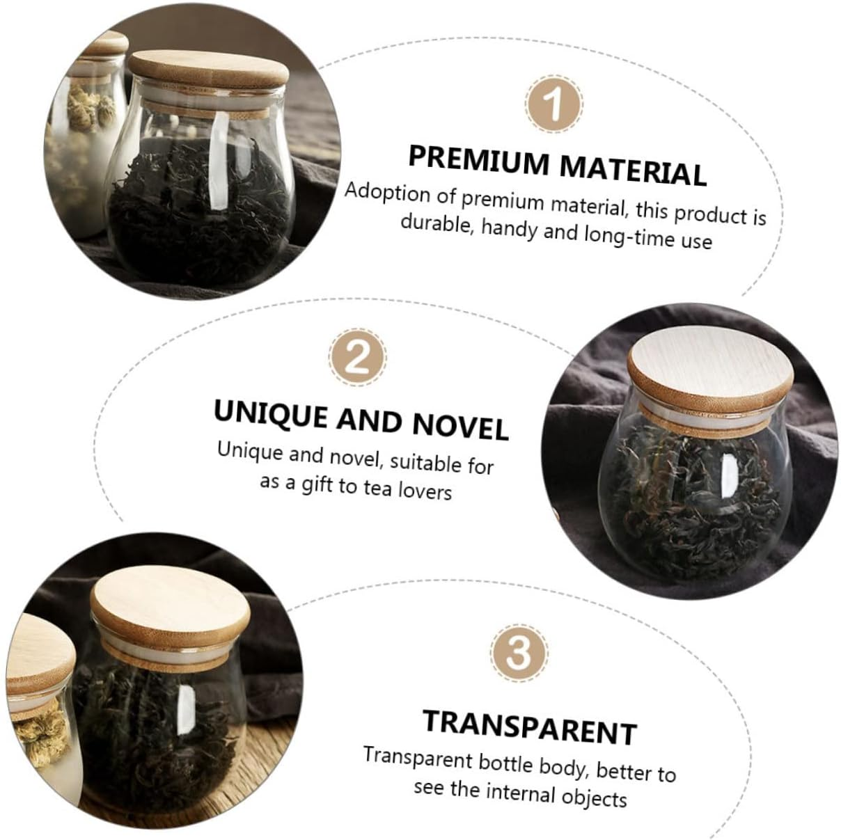 RORPOIR Tea Canister Tea Storage Jar Glass Food Storage Container for Home Office Kitchen Travel Use image number 6