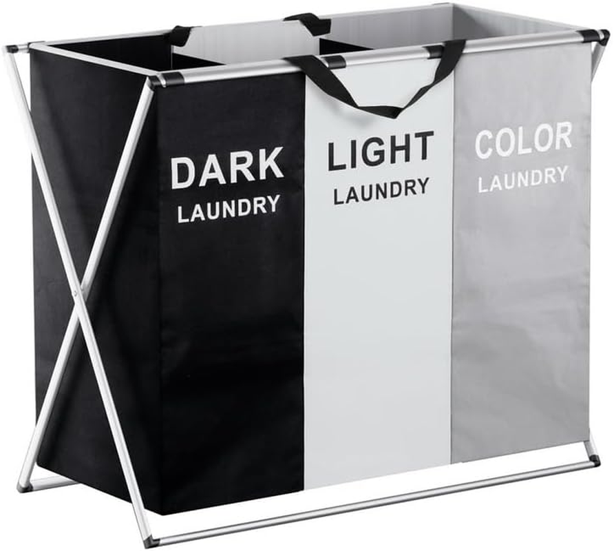 Artiss 3 Sections Laundry Basket, Collapsible Double Laundries Hamper Bag Washing Bags Foldable Dirty Clothes Storage Large Container Organization, for Home Bathroom Bedroom image number 1