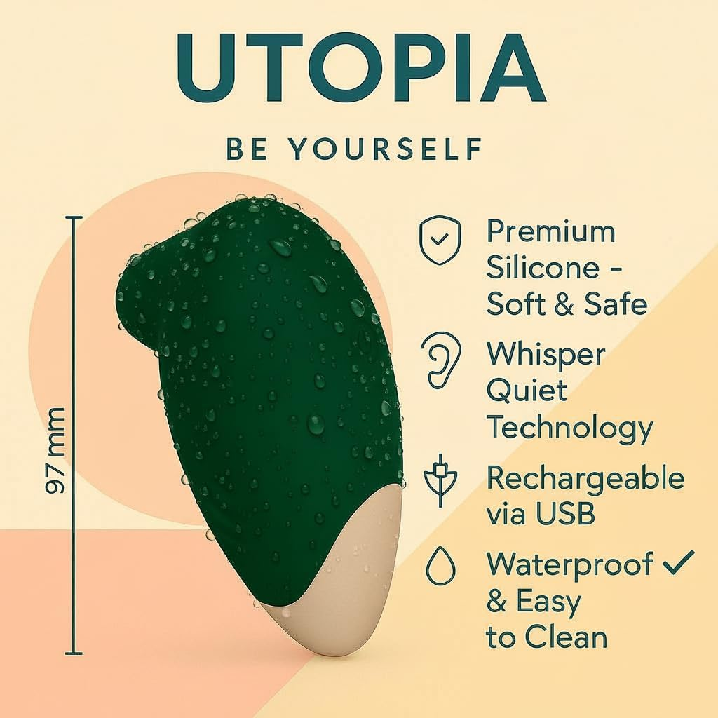 UTOPIA Rechargeable Clitoral Sucking Vibrator for Women &ndash; Waterproof Silicone Suction Massager &ndash; Portable Adult Sex Toy for Clit & Nipple Stimulation &ndash; Quiet USB Charging (Green) - Green image number 6
