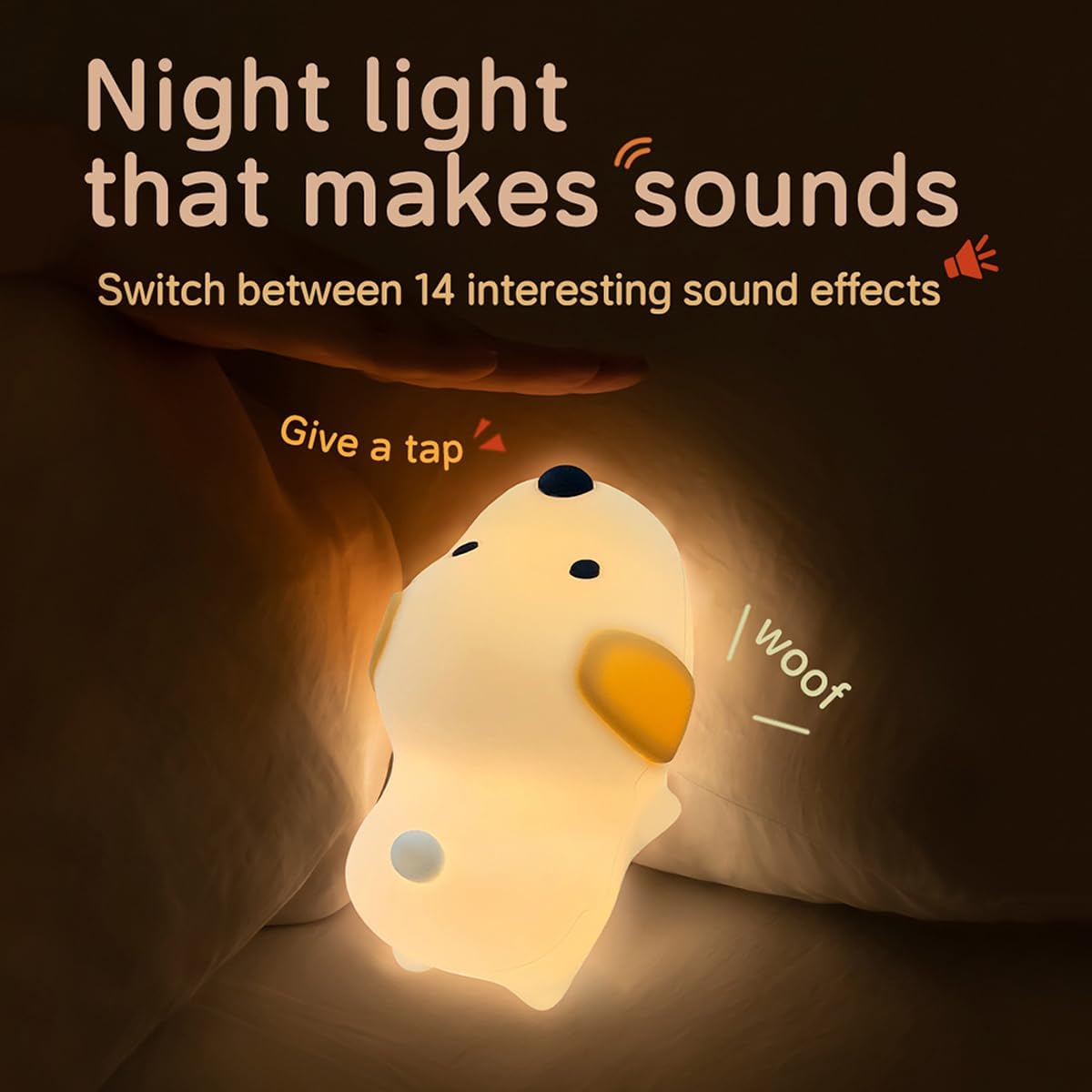 LED Kids Puppy Night Light, Touch Control Cute Colorful Soft Silicone Portable Bedroom Lamp, Brightness Adjustable, Non-Flickering Eye-Caring Warm Light, Type-C USB Rechargeable, Timing Function image number 3