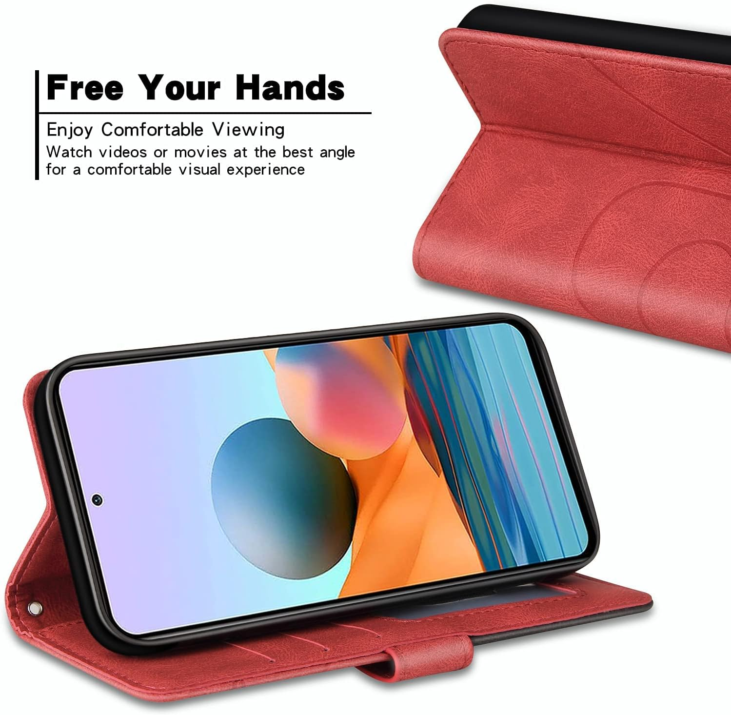 XINNI Protective Phone Case for Xiaomi 14T, PU/TPU Vintage Flip Leather Shockproof Cover Magnetic Book Style Wallet, Red image number 2