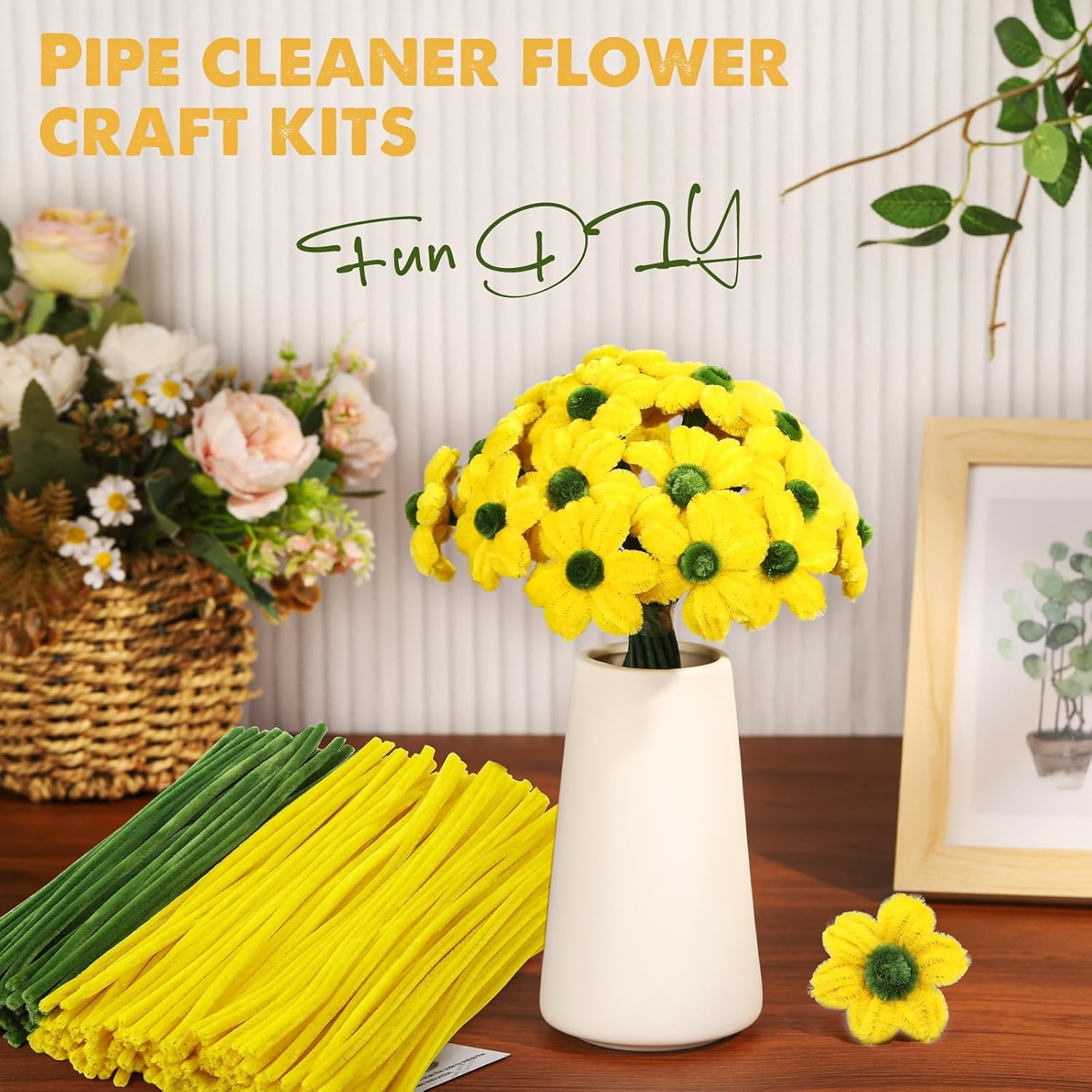 Pipe Cleaners Craft, Pipe Cleaners Craft Supplies 250PCS, Little Daisies Flower Making Kit with Instructions for Adults DIY Arts Crafts Wedding Bouquet Party image number 3