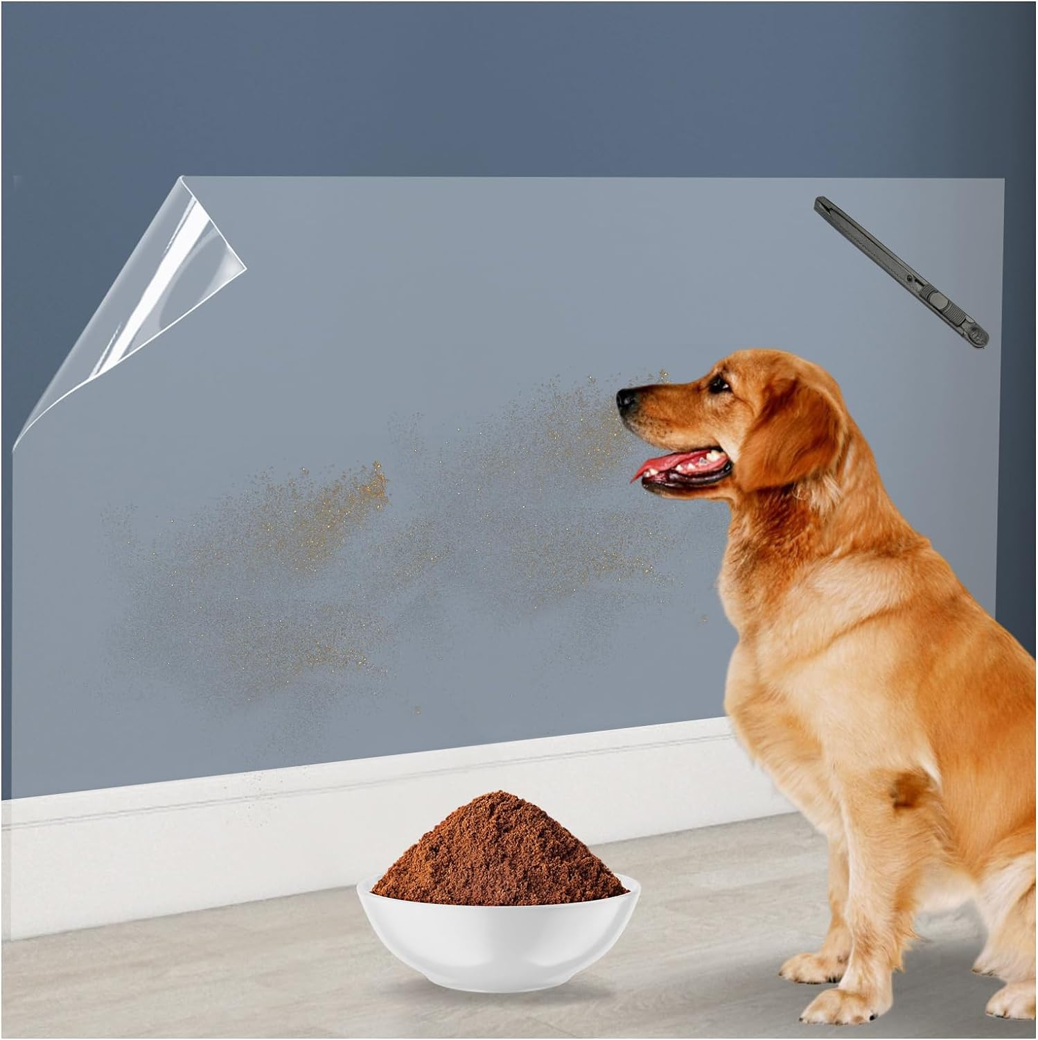 2Pcs Electrostatic Wall Protective Film Set with Film Cutter, Clear Wall Protector Removable Contact Paper,Transparent Static Cling Splash Guard Film for Furniture Chair Back Door 6.56 FT image number 2