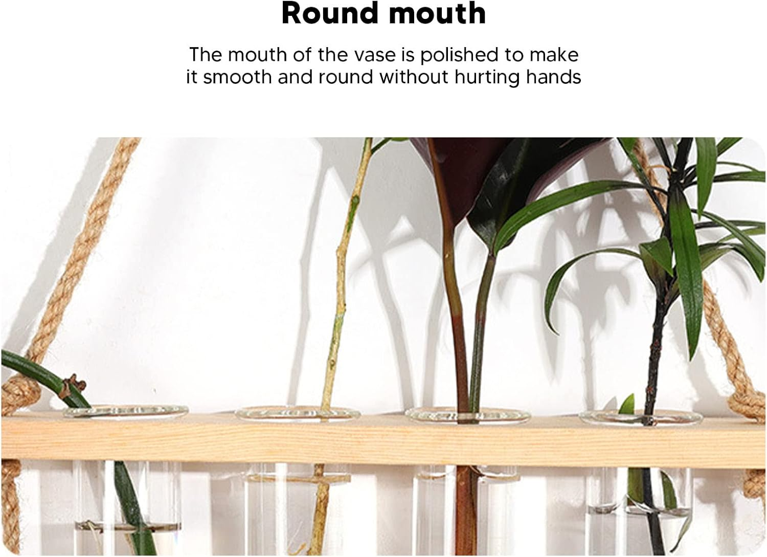 Plant Propagation Station, Wall Hanging Plant Terrarium with Wooden Stand Glass Planter Test Tube Plant Hanger Flower Vases for Hydroponic Plants Cutting Flower, Home Decoration (Retro Color) image number 4