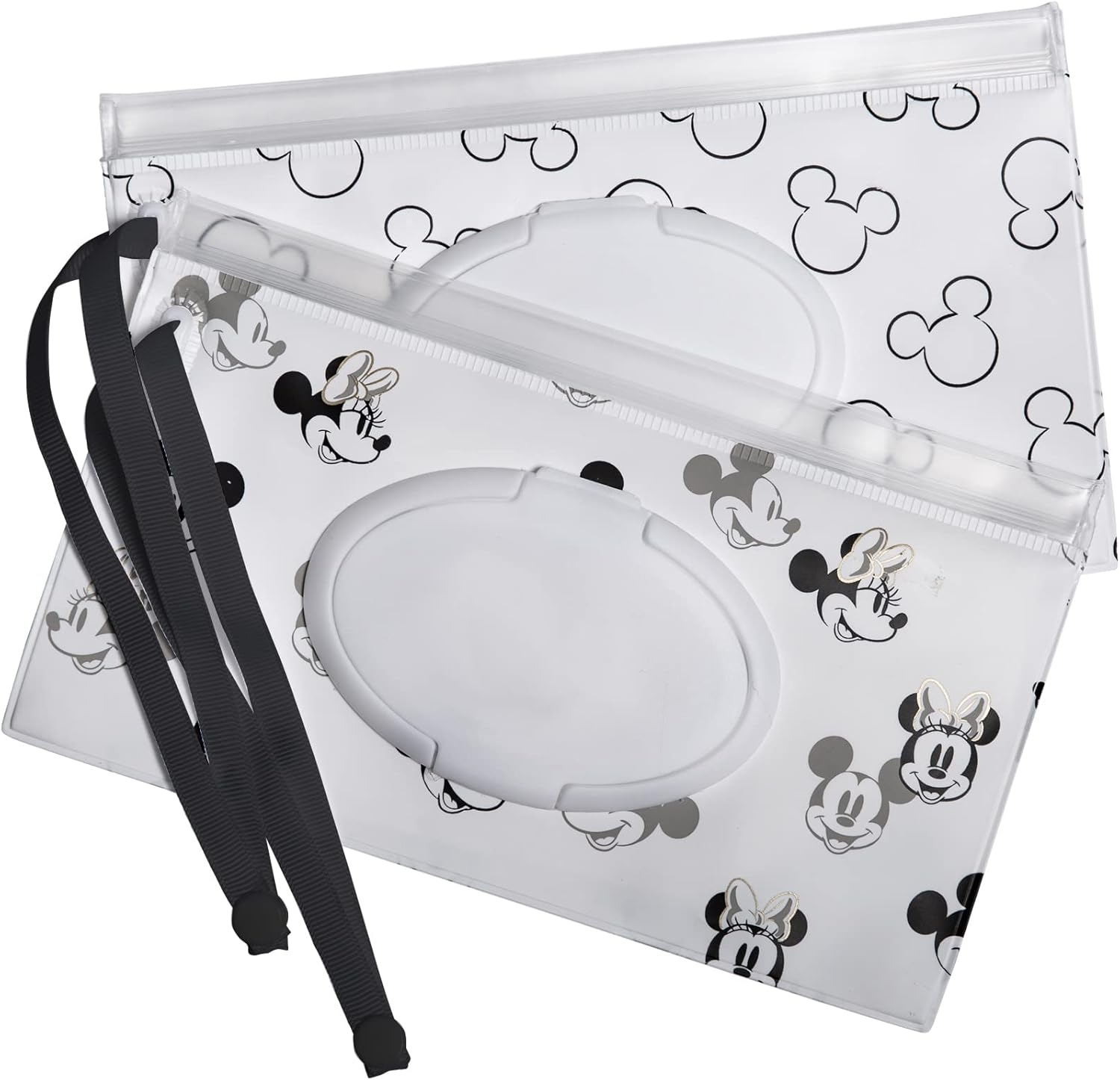 J.L. Childress Disney Baby by Reusable Wet Wipes Case 2-Pack, Refillable Wipes Holder, Portable for Travel, Includes Wrist Strap, Mickey and Minnie (1140DIS)