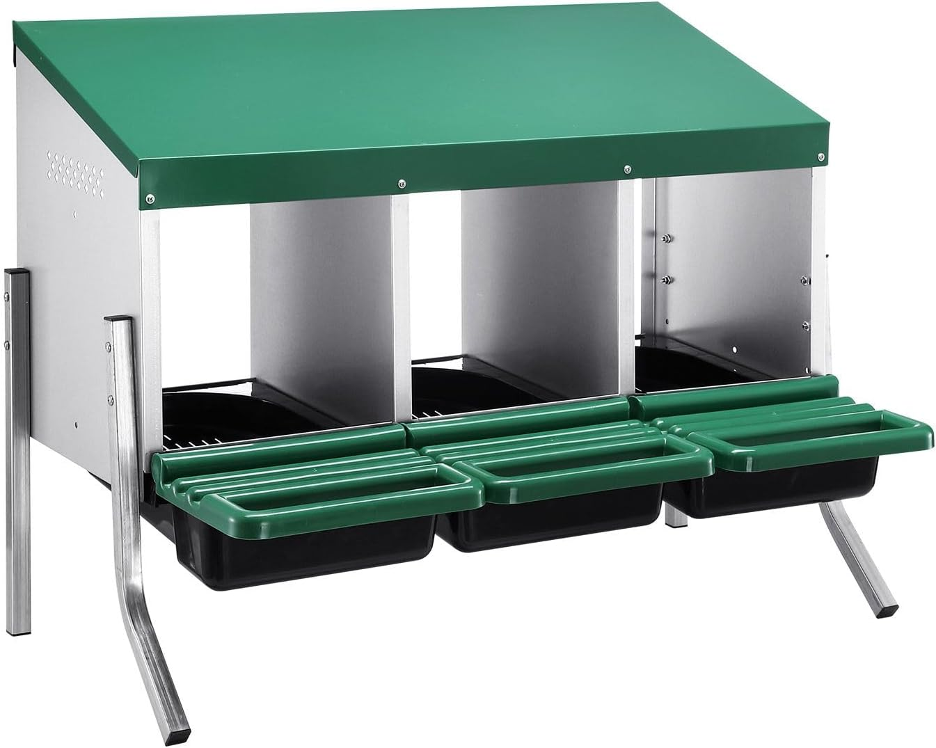 Chicken Nesting Box 3 Compartments Roll Away Hen Chook Laying Nest Boxes Coop Poultry Egg Brooder Roost Perch Galvanised Steel Plastic with Stand image number 5