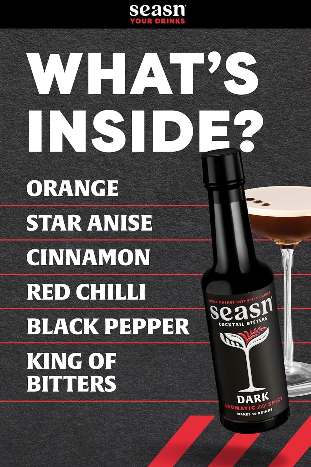 Seasn DARK Non Alcoholic Cocktail Bitters &ndash; Aromatic & Spicy Bitters with Kola Nut, Cherrywood & Star Anise &ndash; Vegan, Sugar Free Mixer for Cocktails & Mocktails &ndash; 150 Ml image number 5