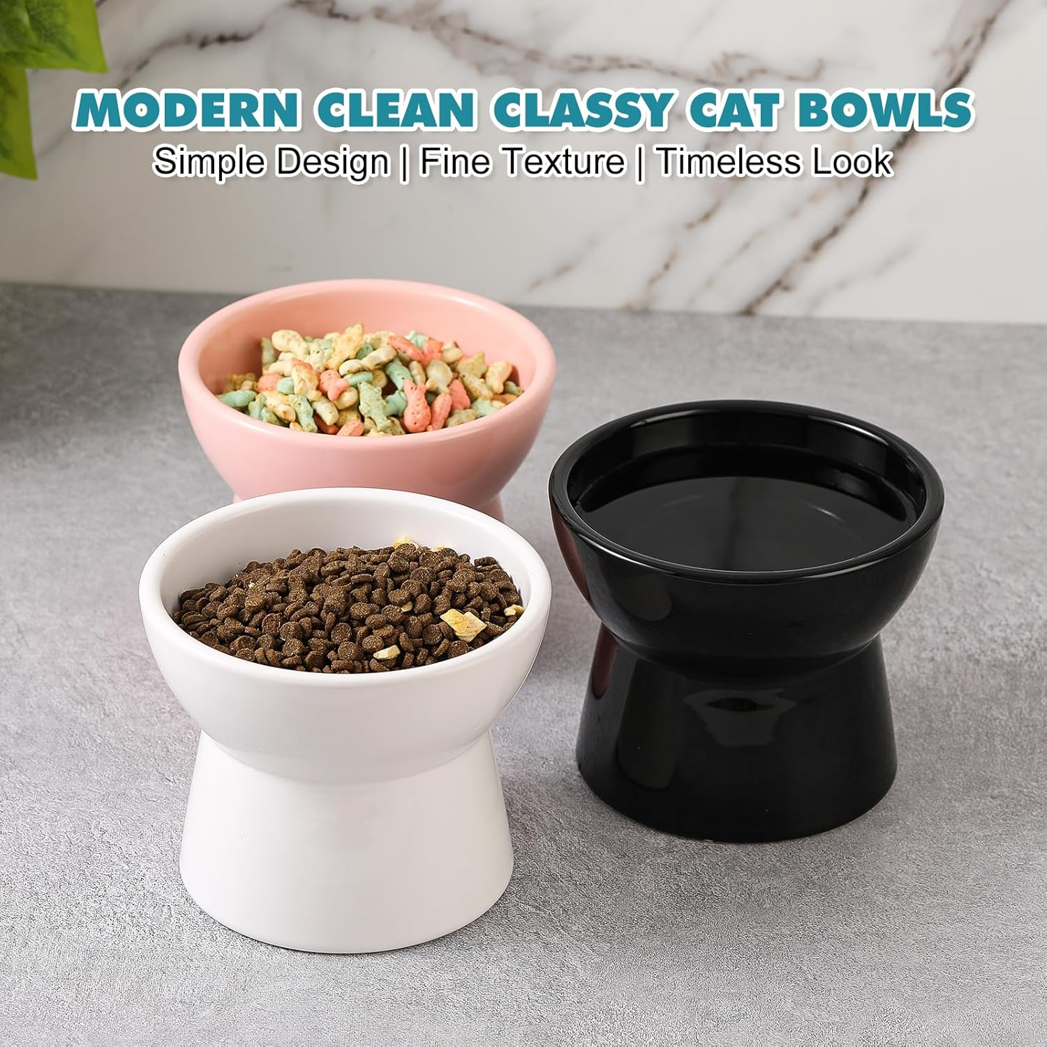 Raised Ceramic Cat Water Bowl - Elevated Cat Food Dish anti Vomiting - Large Tall Cat Feeding Bowls - Extra Wide Cat Bowl Whisker Friendly - Microwave and Dishwasher Safe - 6.1 Inch - 18.5 Oz - 550 Ml image number 2