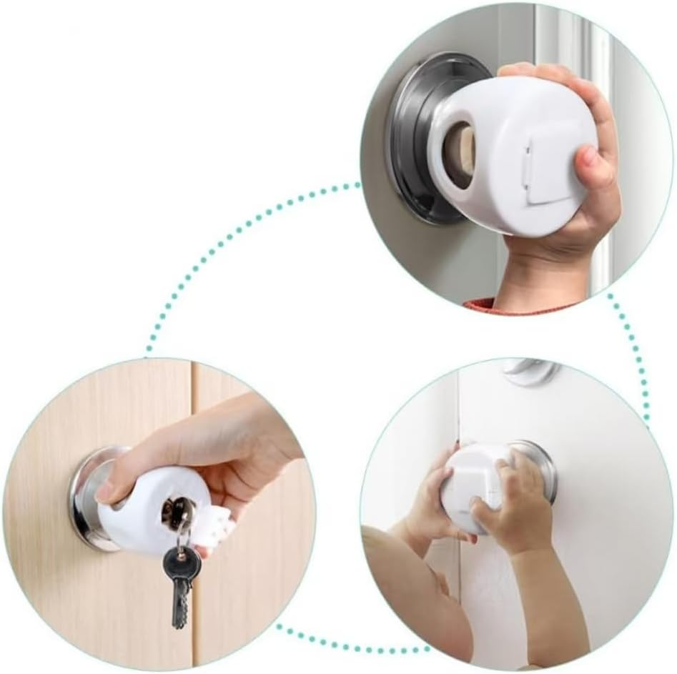 3 Pack Child Proof Door Knob Safety Covers,Easy Install Baby Door Knob Covers for Kids,Fits Most Spherical Door Knobs,Locks Cover for Doors Handle Covers Home Child Safety Protector image number 6