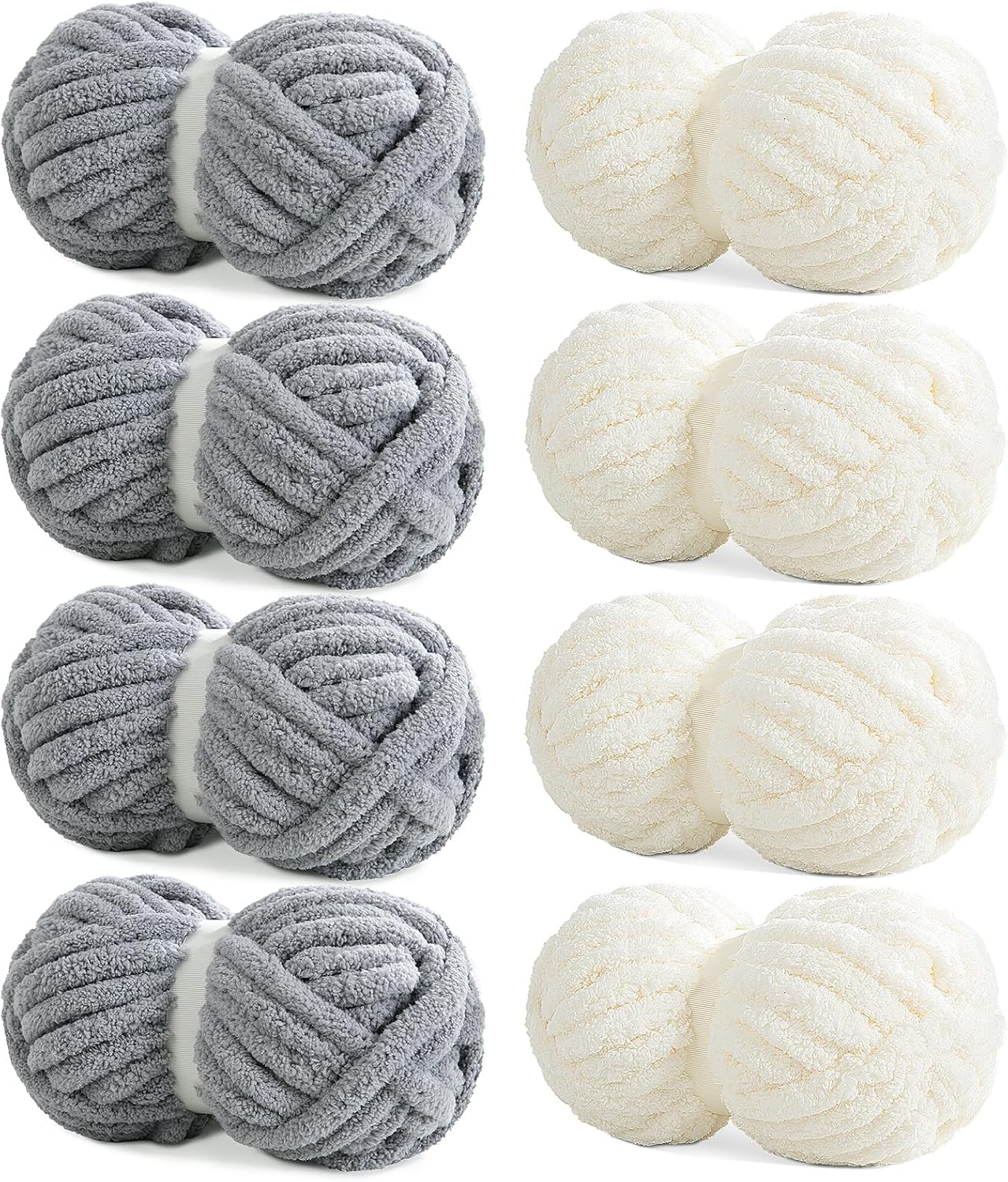 HOMBYS Sage Green Chunky Chenille Yarn for Hand Knitting,Fluffy Soft Jumbo Yarn Crocheting,Super Bulky Big Yarn for Chunky Blanket,Large Thick Arm Knitting Yarn,8 Pack Plush Yarn