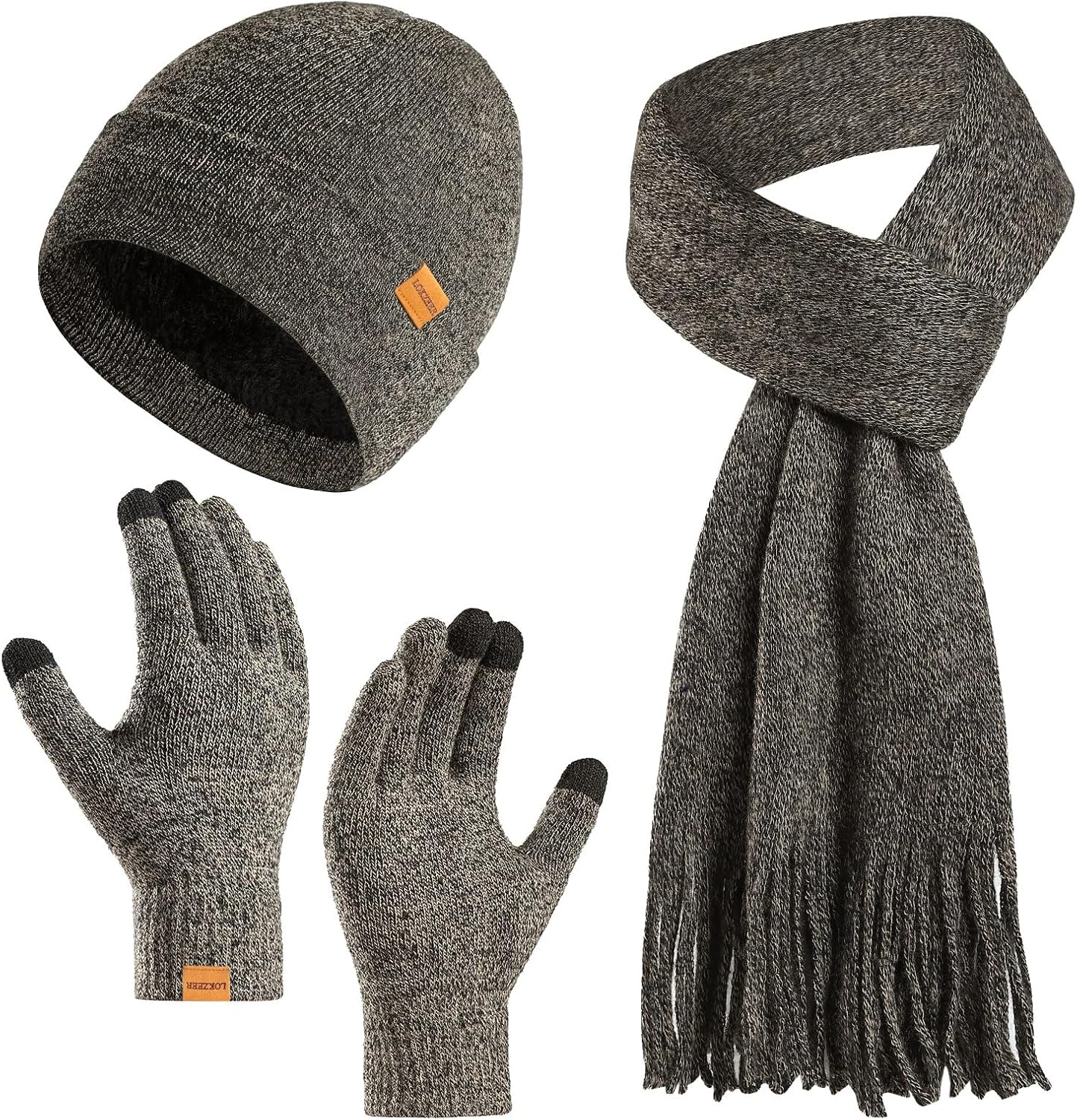 LOKZEER Winter Hat Gloves Scarf Set for Women: Knit Beanie with Fleece Lining, Touchscreen Thermal Gloves, Warm Soft Knitted Scarf 3Pcs Winter Accessories Gift Set - One Size
