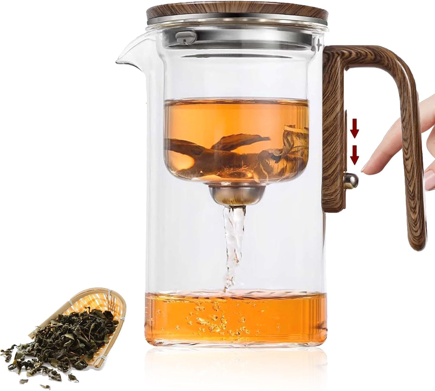 Glass Tea Pot, Magic Enchanti Tea Pot with Infuser, Loose Leaf Tea Kettle with Wooden Handle for Coffee and Tea, 800Ml image number 6
