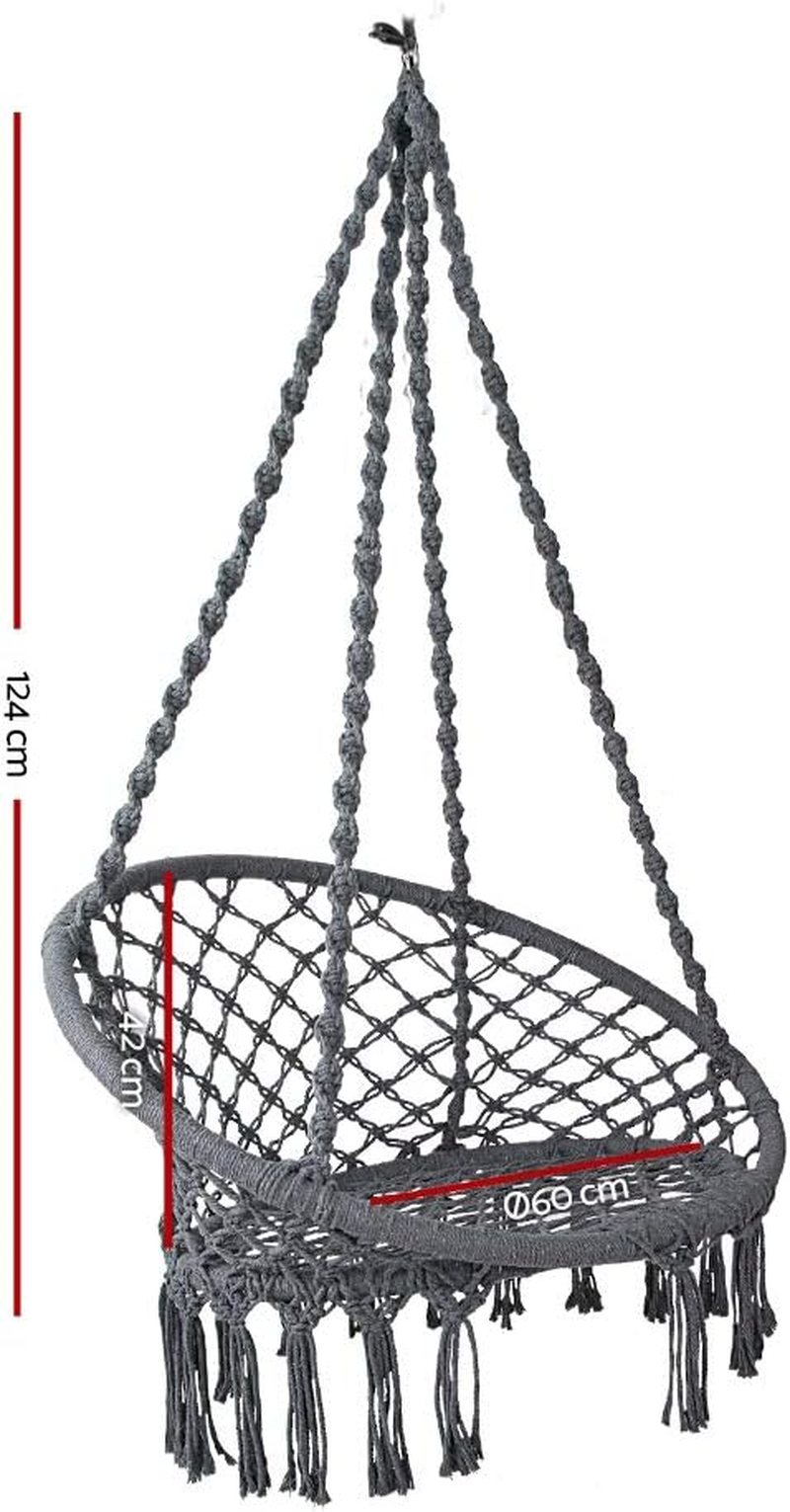 Gardeon Hammock, 124Cm Height Chair Portable Camping Swing Hanging Chairs Hammocks Patio Backyard Porch Outdoor Indoor Furniture, 120Kg Capacity Firm Structure Grey image number 6