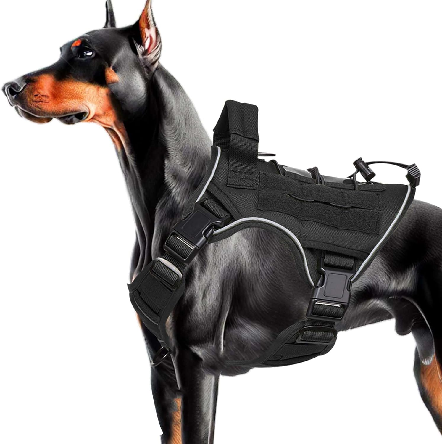 Heavy-Duty Tactical Dog Harness for Large Dogs, No Pull Adjustable Reflective Pet Vest with Molle System, K9 Military-Grade Control for Service Training, Outdoor (Pink, L)