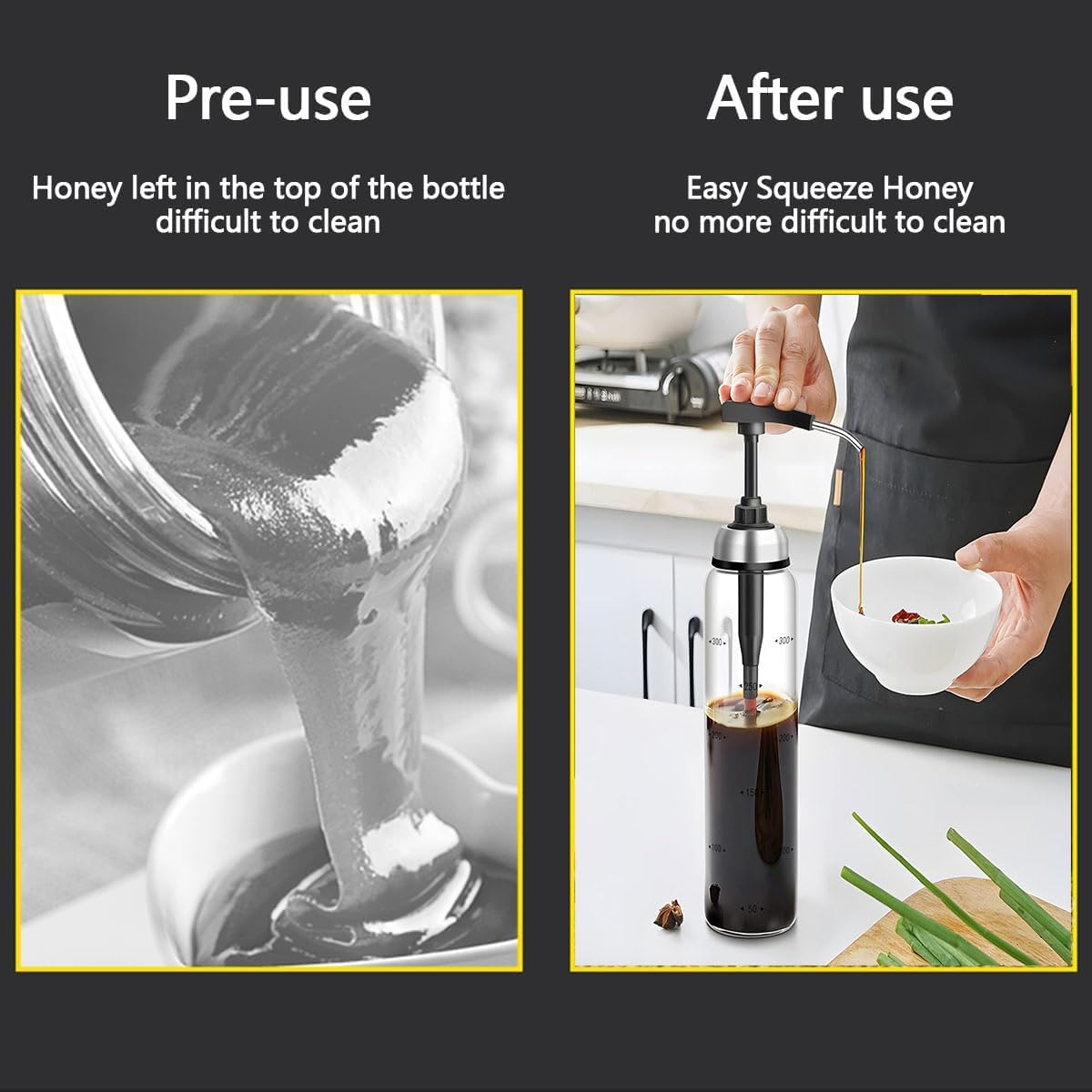 WADY Syrup Dispenser, 2PCS Syrup Dispenser with Pump, Condiment Press Bottles- No Drip, Glass Pump Dispenser 17 OZ, Dispenser Great for Ketchup, Salad, BBQ Sauce,Honey, Oyster Sauce, Oil (Black) image number 1