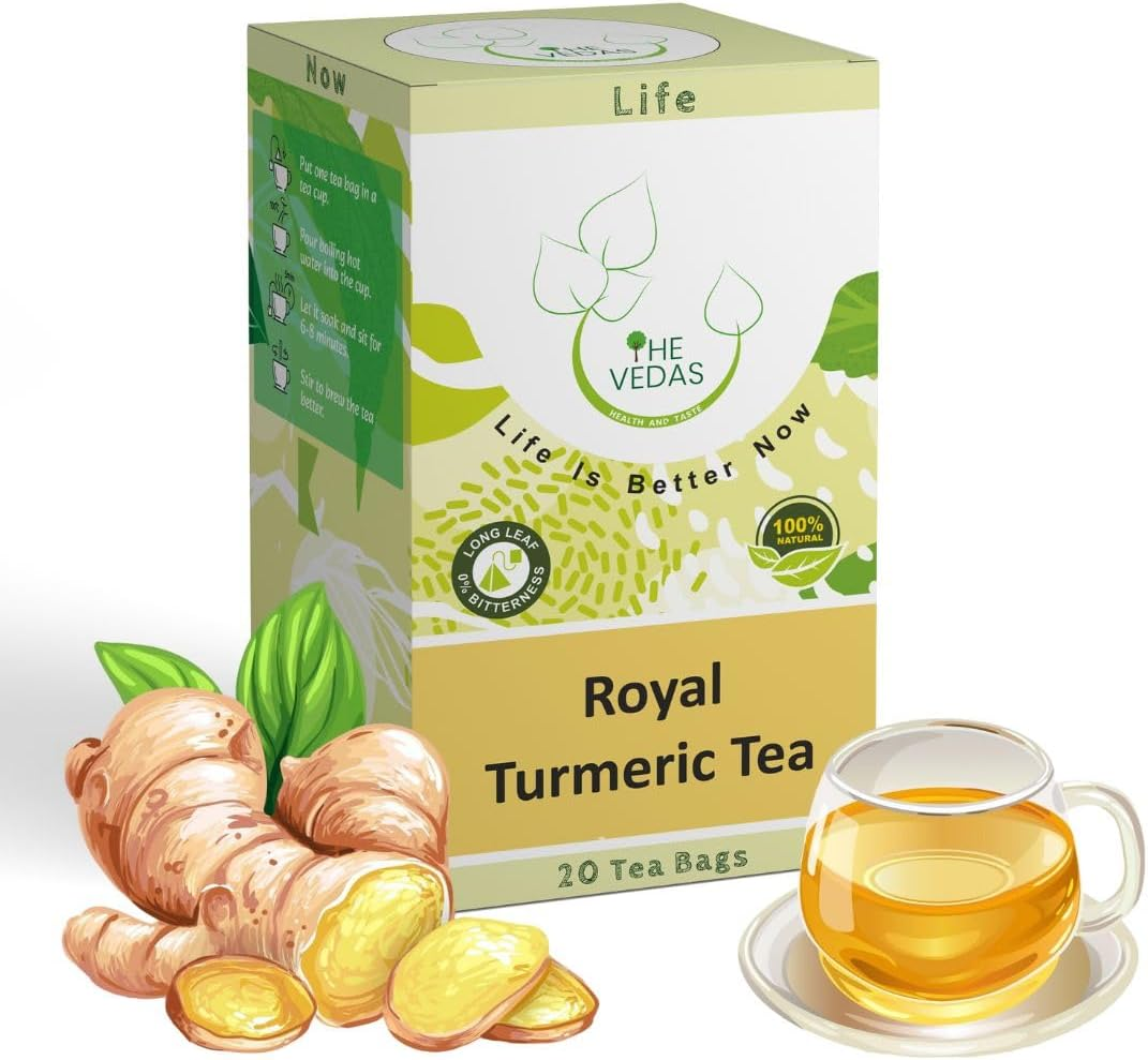THE VEDAS Royal Turmeric Tea | Herbal Tea | Biodegradable Cotton Teabags | 20 Tea Bags