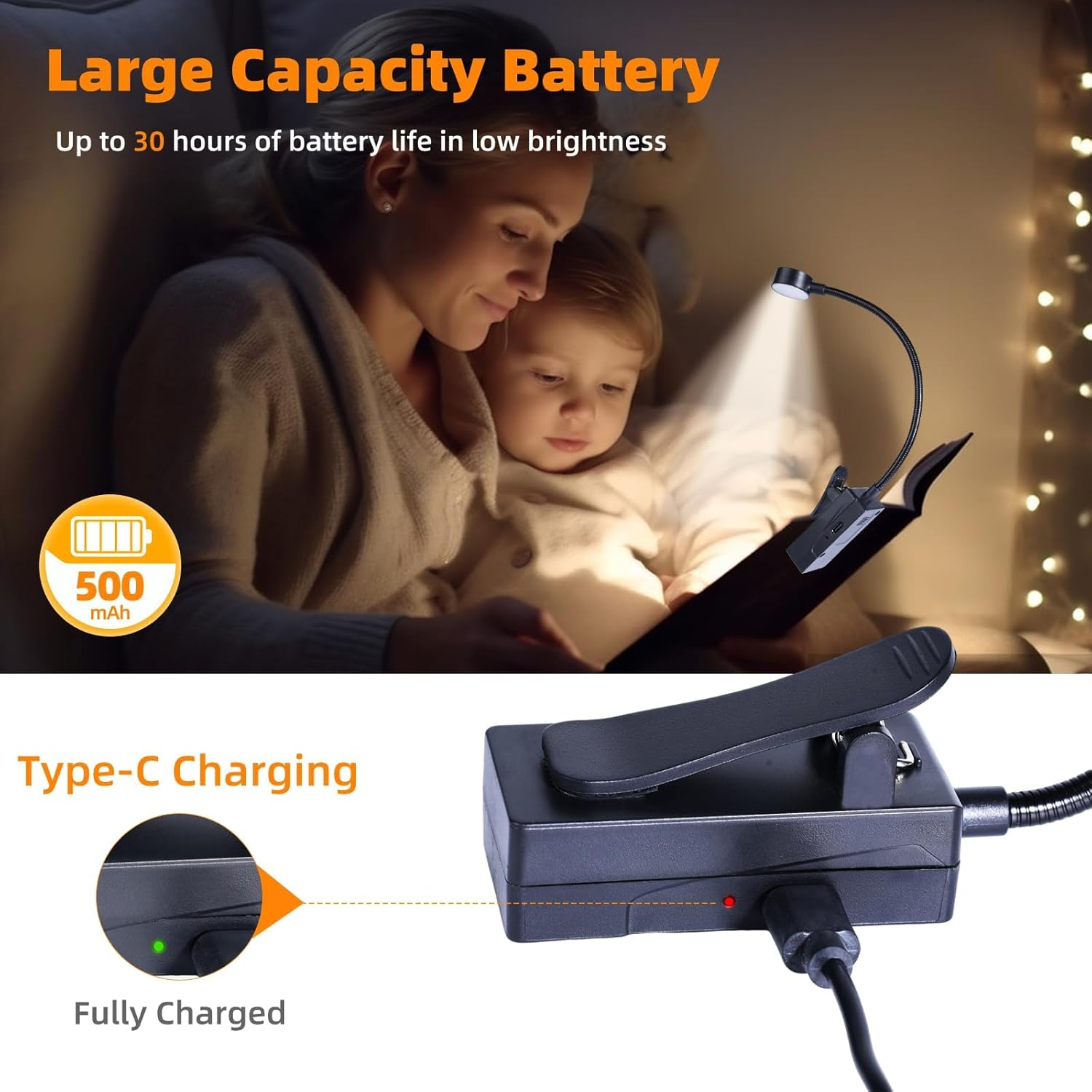 Kunhe 5 Pack Rechargeable Book Light Bulk Clip-On Reading Lights for Books in Bed Long-Lasting 3 Modes & 3 Brightness Levels Compact USB Charging Mini Booklights for Kids Book Lovers Bulk Gifts image number 6