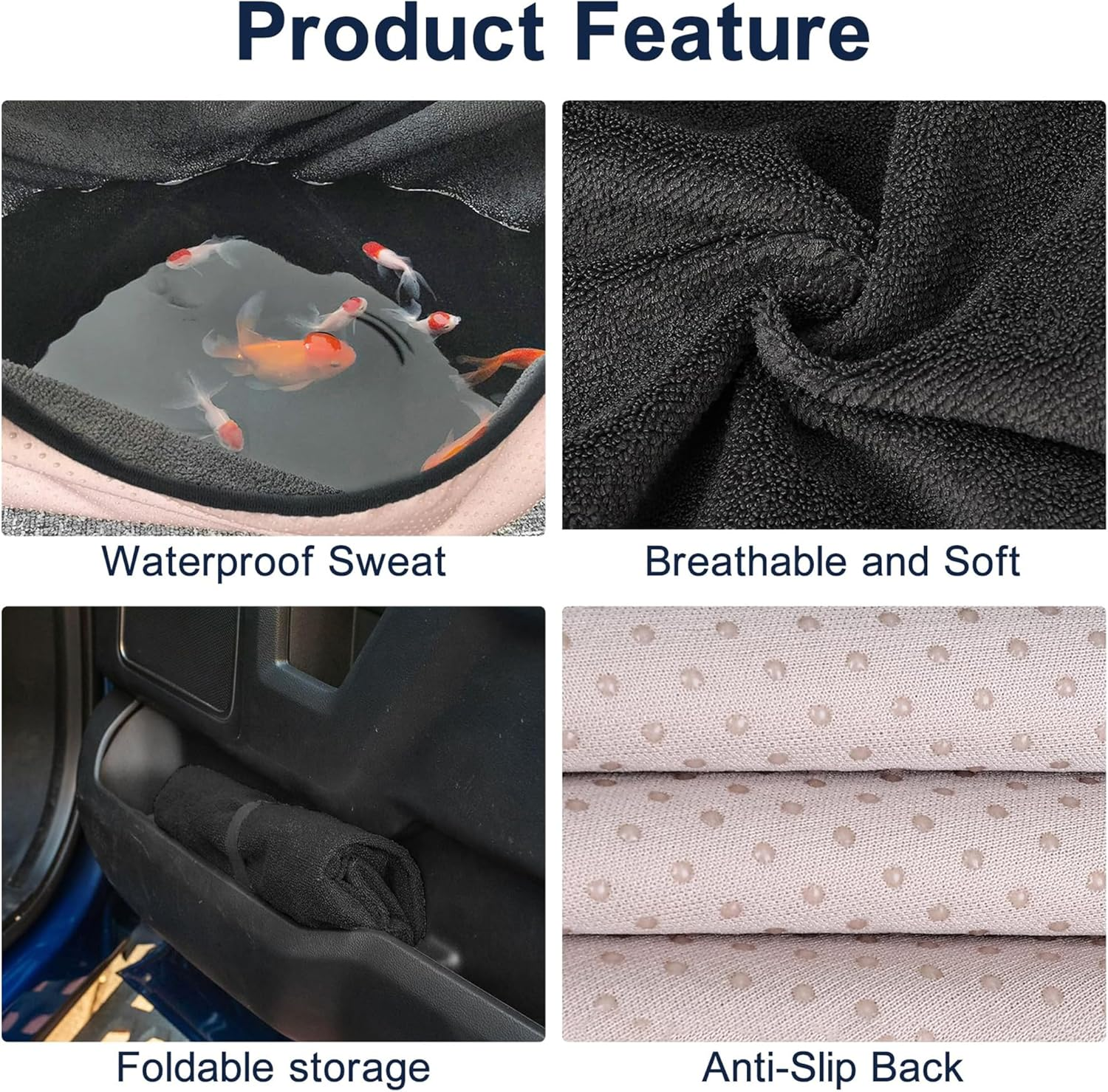 Car Seat Cover, Waterproof Sweat Towel Seat Cover, Black Universal Non-Slip Bucket Seat Protector for Car Truck SUV Seat, Auto Seat Pad for Pet & Kid, for Outdoor Sport Activities (Black Backseat) image number 3