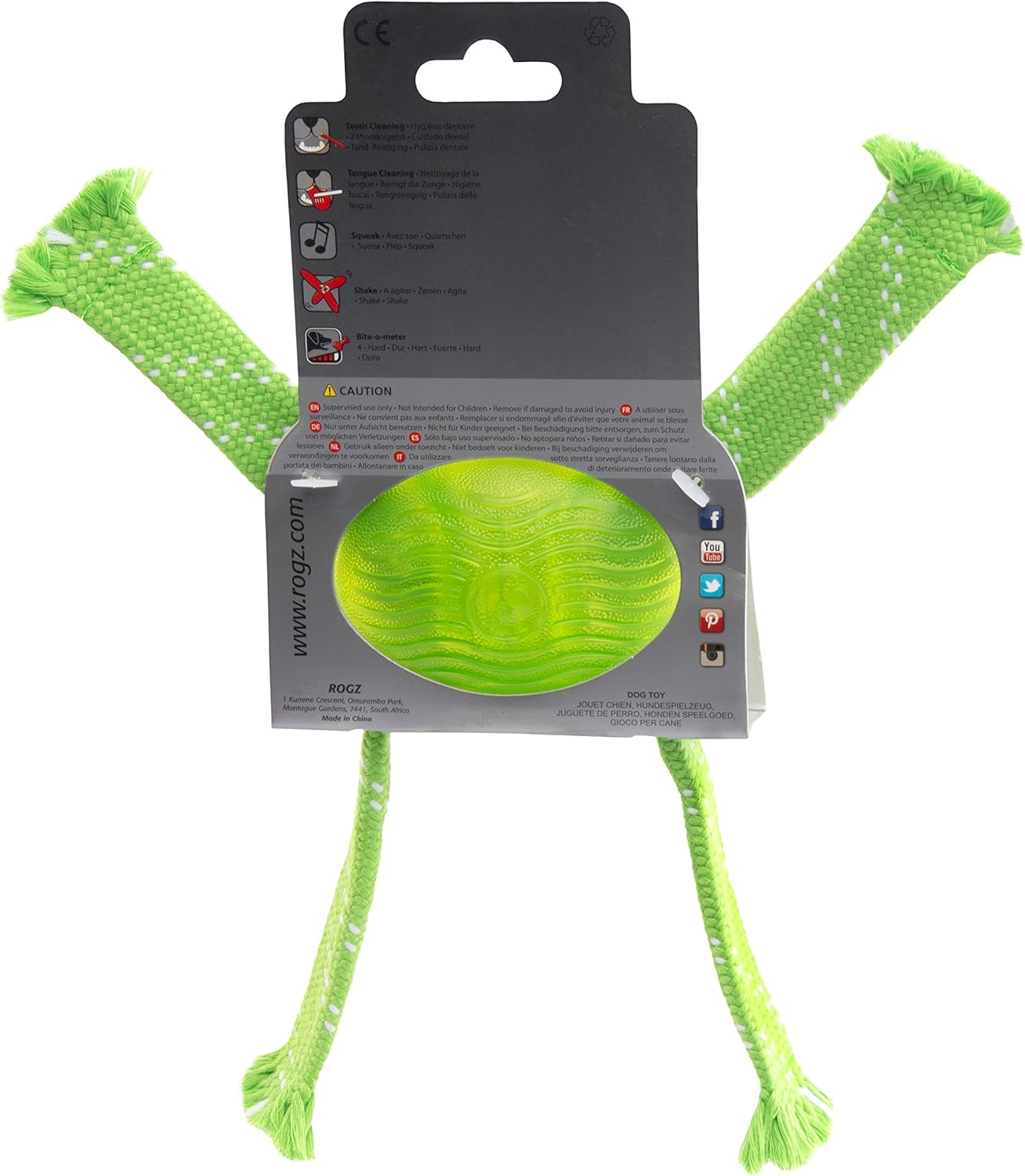 Rogz Flossy Grinz Throw and Fetch Dental Dog Toy Lime Medium