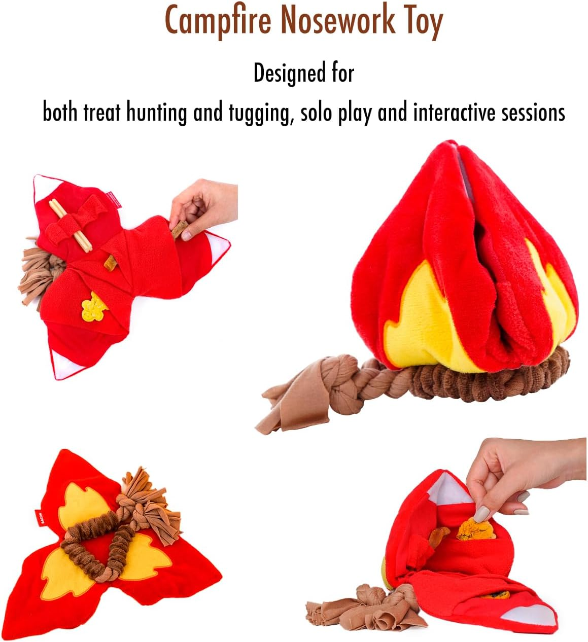 Interactive Dog Toy Set, Campfire with Treat Pocket and Squeaky Sausage, Cloth Tug Rope, Squeaky Toy, Snuffle Toy and Tug-Of-War Toy for Dogs image number 5