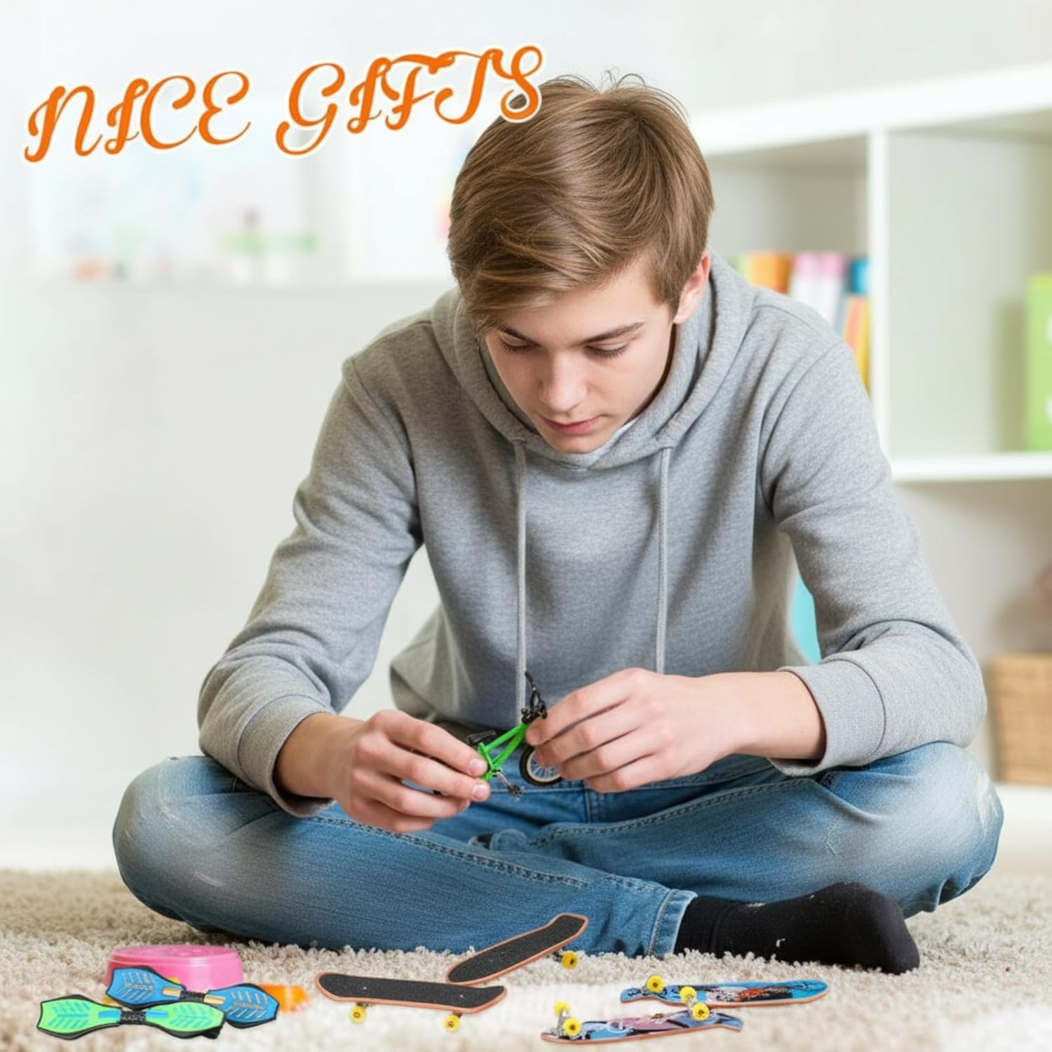 31 Pieces Mini Finger Toys Set Includes Finger Skateboards, Finger Bikes, Mini Scooters and Matched Wheels and Tools Accessories Educational Toys for Party Favors (Fun) image number 6