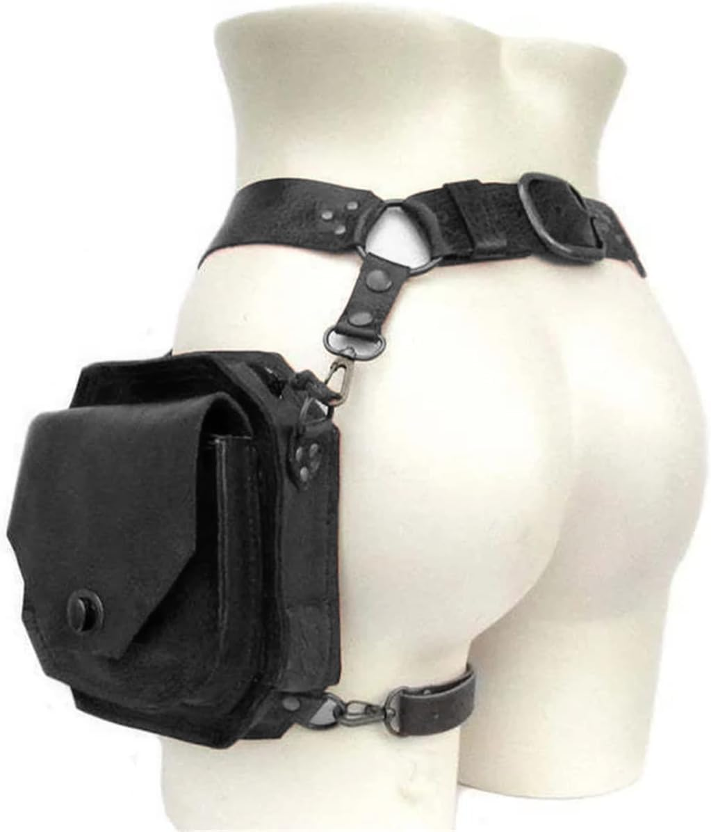 Medieval Steampunk Vintage Waist Belt Bag, Rock Leg Pouch with Adjustable Belt Loop and Zipper for Men Women Outdoor Travelling, Black image number 2