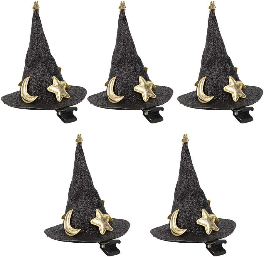 Gavigain Mini Witch Hat Hair Pins Cute Hair Clips Halloween New Year Christmas Holiday Decoration for Kids Black 5 Pieces