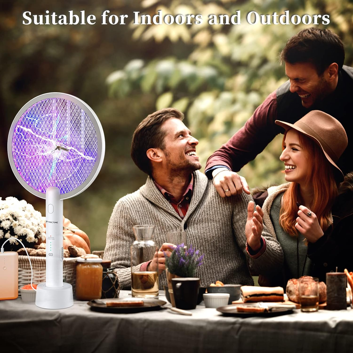 Electric Fly Swatter,4000V Electric Bug Killer with USB Charging 3 Layer Mesh Outdoor Indoor Fly Swatter Electric Zapper for Mosquitoes,Bees,Moths (White) image number 2