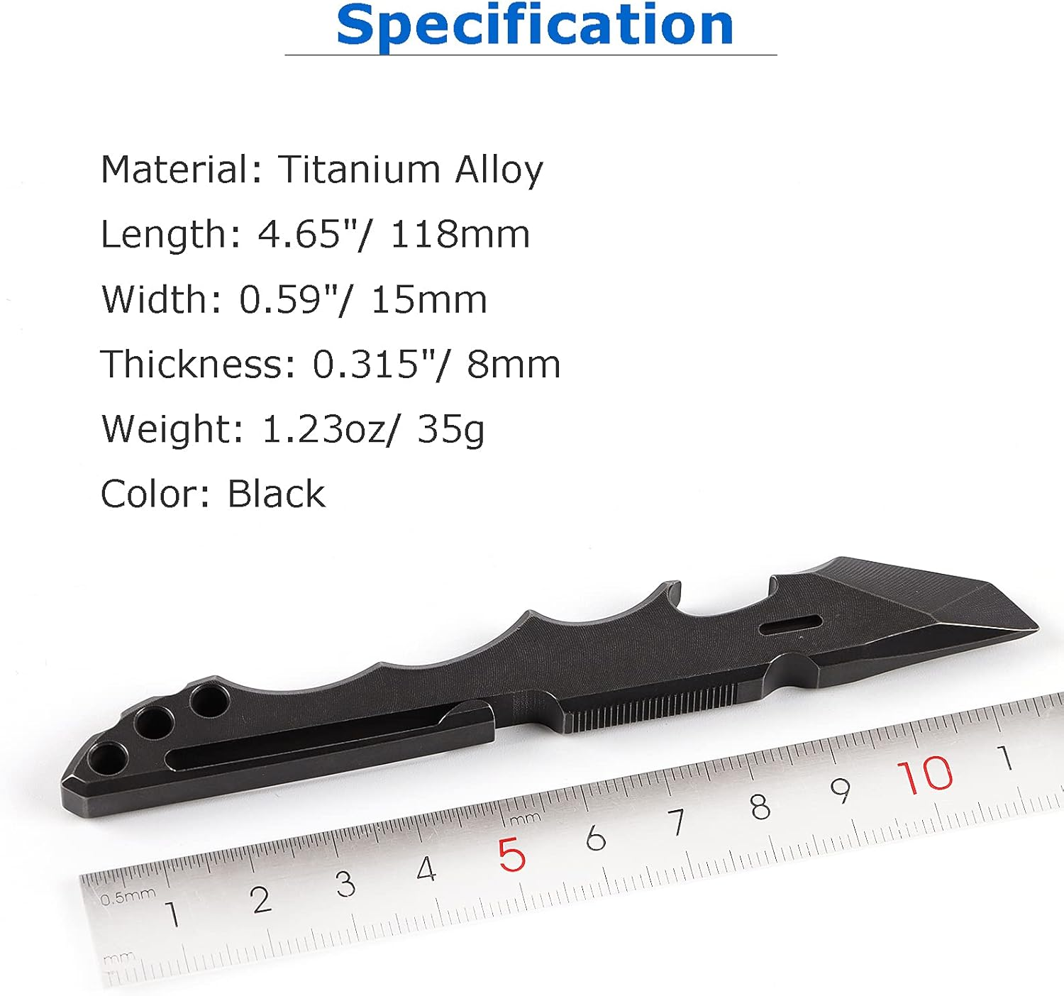 Titanium Pry Bar EDC Multi Tool with Bottle Opener Box Opener Clip Function (Black) image number 5