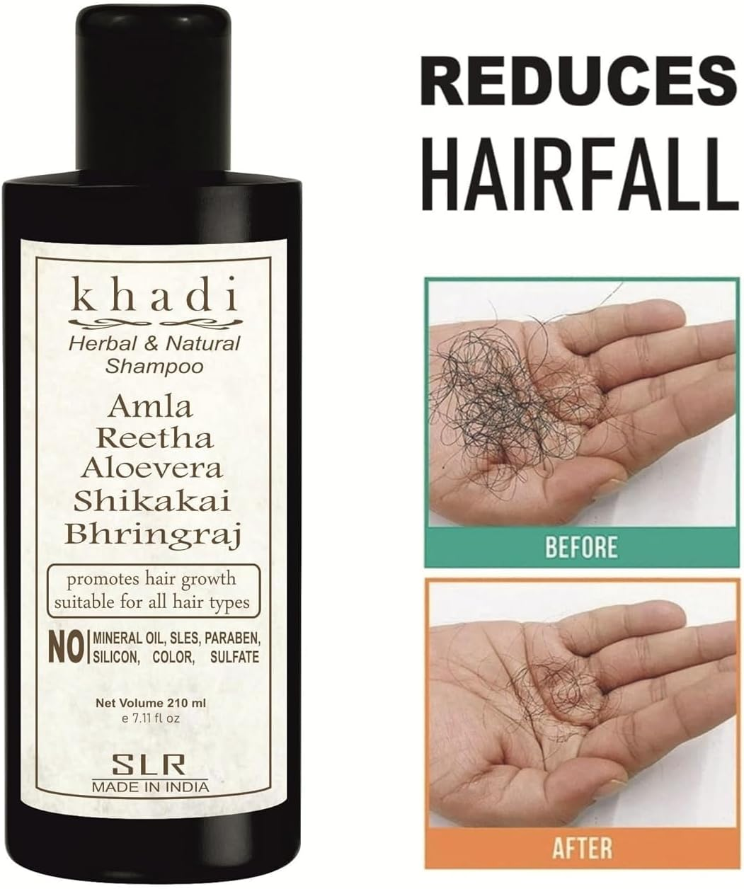 Khadi Amla Reetha Aloevera Shikakai Bhringraj Shampoo - anti Hairfall & anti Dandruff Sls-Paraben Free Shampoo- 210 Ml (Pack of 2) image number 3