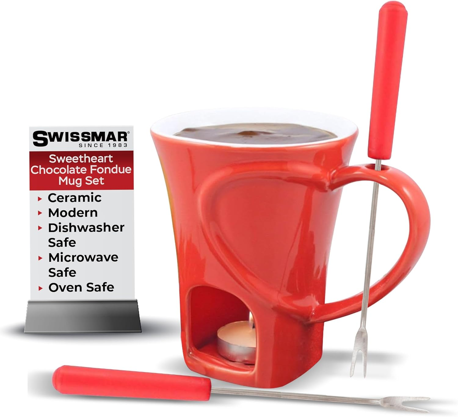 Swissmar F12066 4-Piece Sweetheart Chocolate Fondue Set, Red image number 6