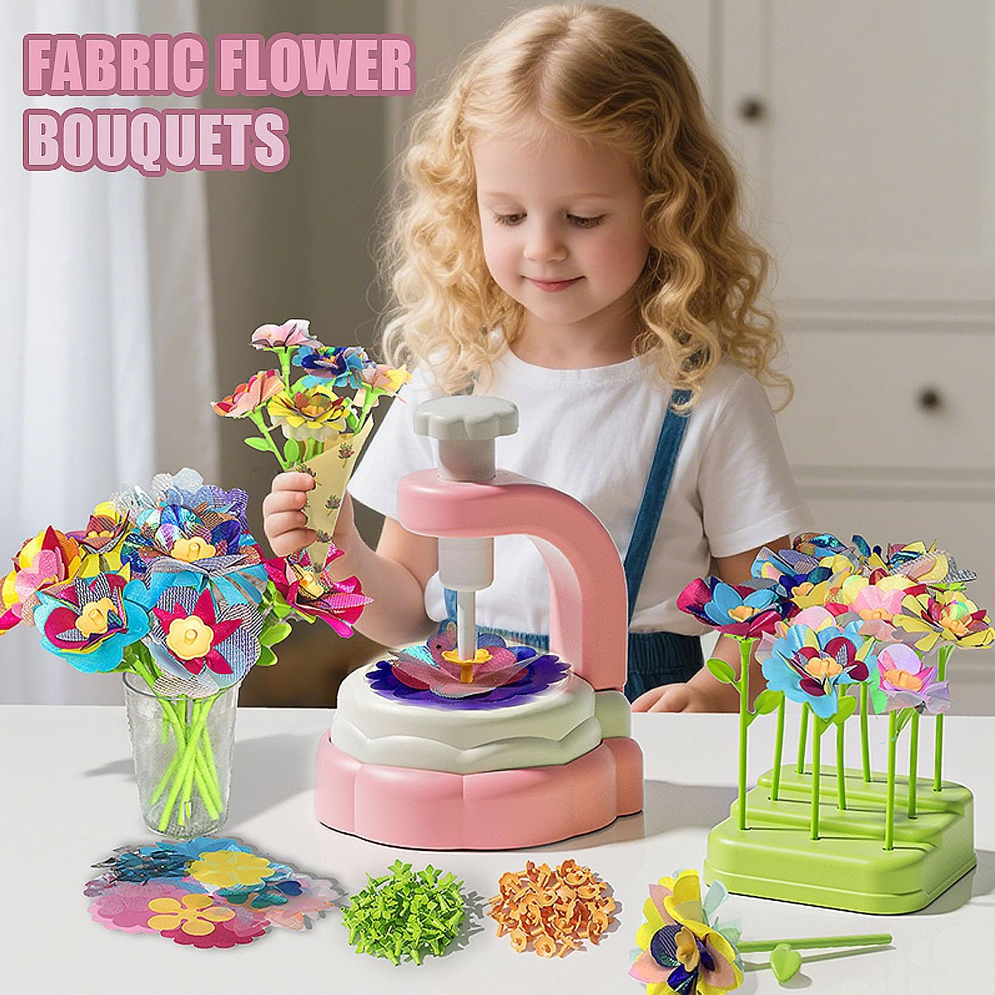 Fabric Flower Bouquet Kit, Creative DIY Craft for Girls Ages 4-8, Build & Bloom Floral Toy, Inspiring Arts & Crafts Educational Gift, Perfect Preschool Activity or Birthday Present image number 2