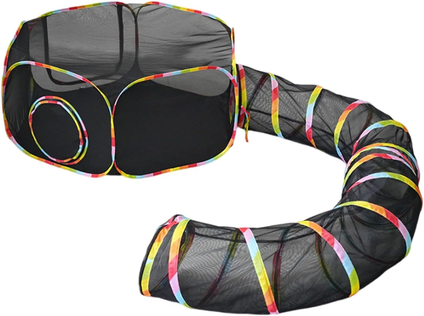Shengquanhao Cat Tent with Tunnel, Rainbow Outdoor Cat Enclosure, Foldable Mesh Outdoor Cat Playpen for Small Dogs,