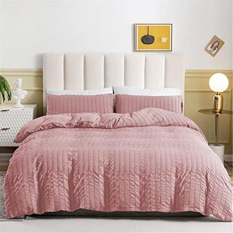 MK Home Textile Seersucker Duvet Cover Set King Bedding Sets with Pillow Cases 100% Cotton Hotel Quality White Silver Charcoal Pink Grey Quilt Covers Double King Superking