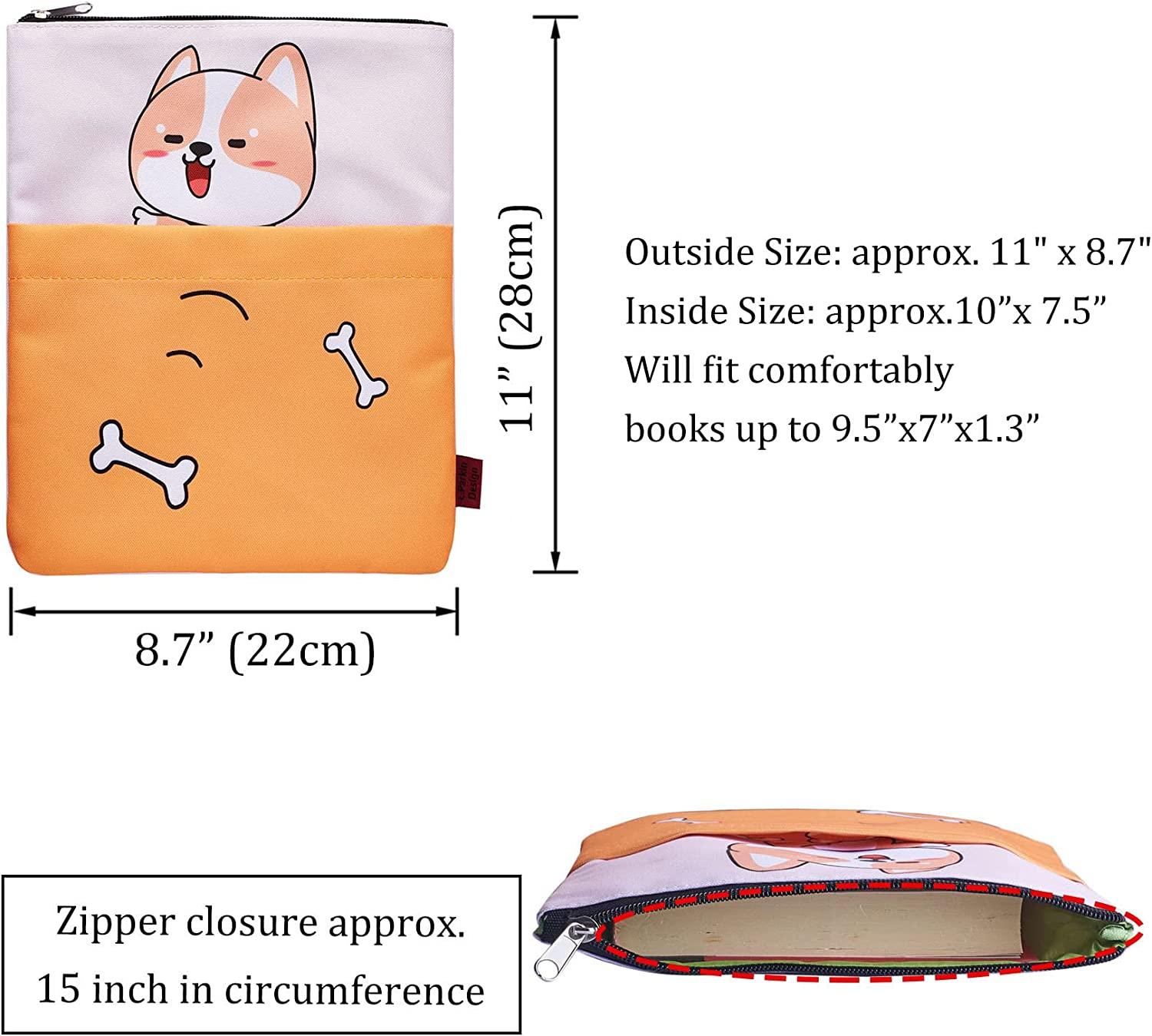 Book Sleeve Shiba Inu Dog Book Covers for Paperbacks, Washable Fabric, Book Sleeves with Zipper, Medium 11 Inch X 8.7 Inch Book Lover Gifts image number 4