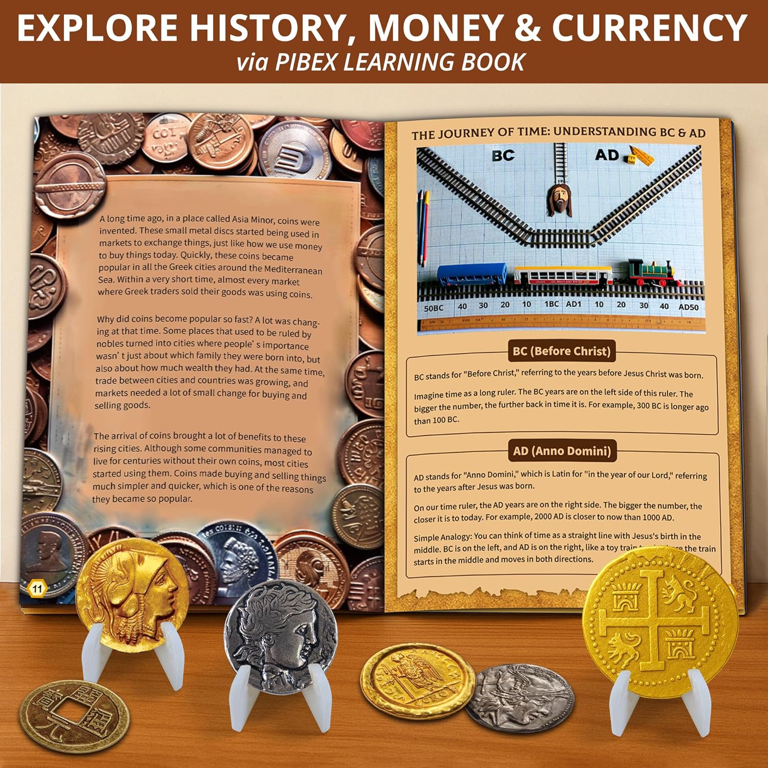 PIBEX Pirate Treasure Coins Dig Kit &ndash; Dig & Collect 16+ Ancient Metal Coin Replicas, Fool&rsquo;S Gold & Pirate Charms &ndash; STEM Archaeology & Necklace Making Kit, Coin Collecting Gift Toy for Kids Ages 6+ image number 1