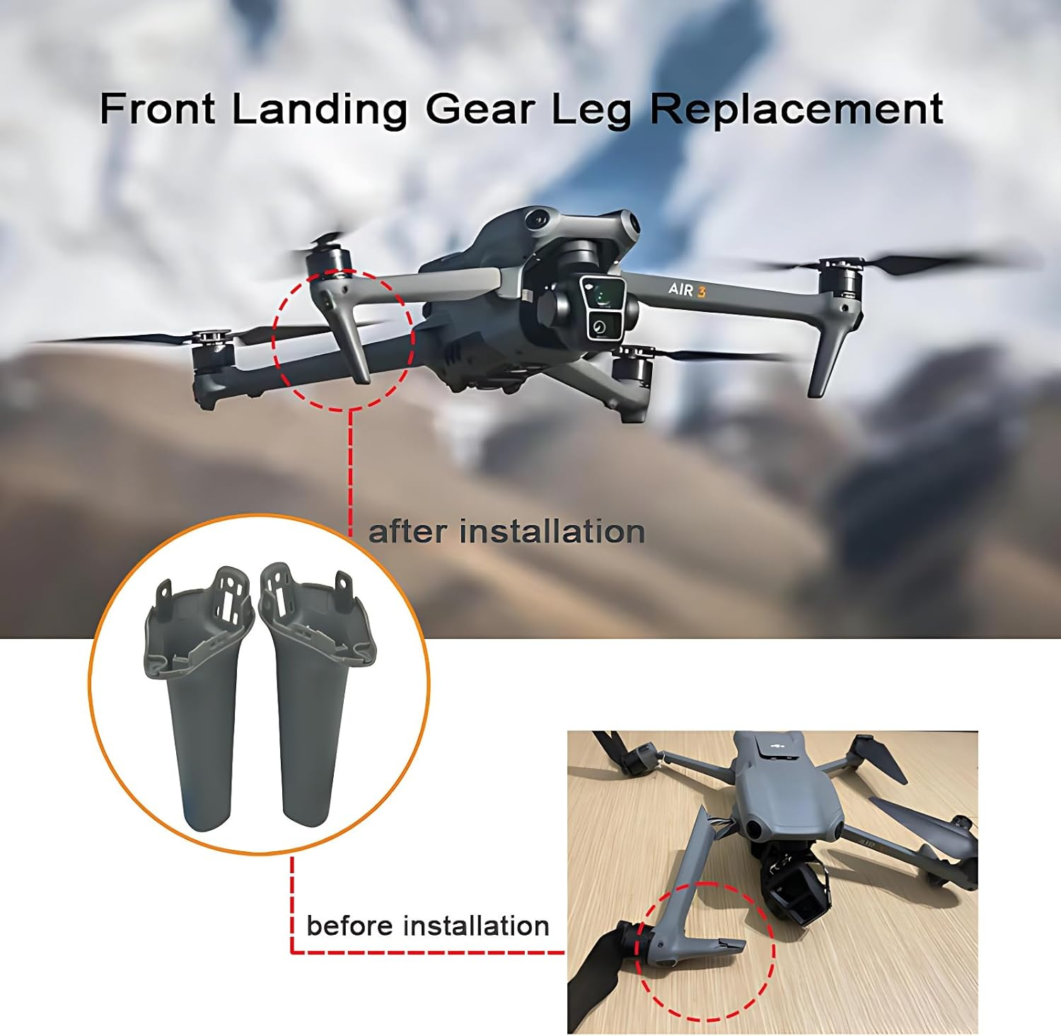 ZWLLKJGS Air 3 Front Landing Legs Replacement for DJI Mavic Air 3 Left Right Foot Stand Replacement Accessories (Without Light Cover)