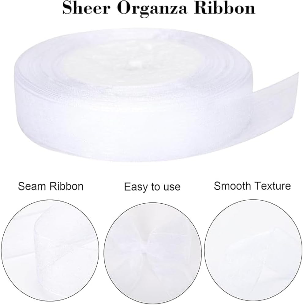 Sheer Organza Ribbon Chiffon Handmade Gifts Wrapping Ribbon Thin Fabric Tulle for Bouquet DIY Craft Party Deco Decoration Wreaths Wrap Wedding Invitations Bows Christmas Tree (50 Yds X 0.78 In) image number 5