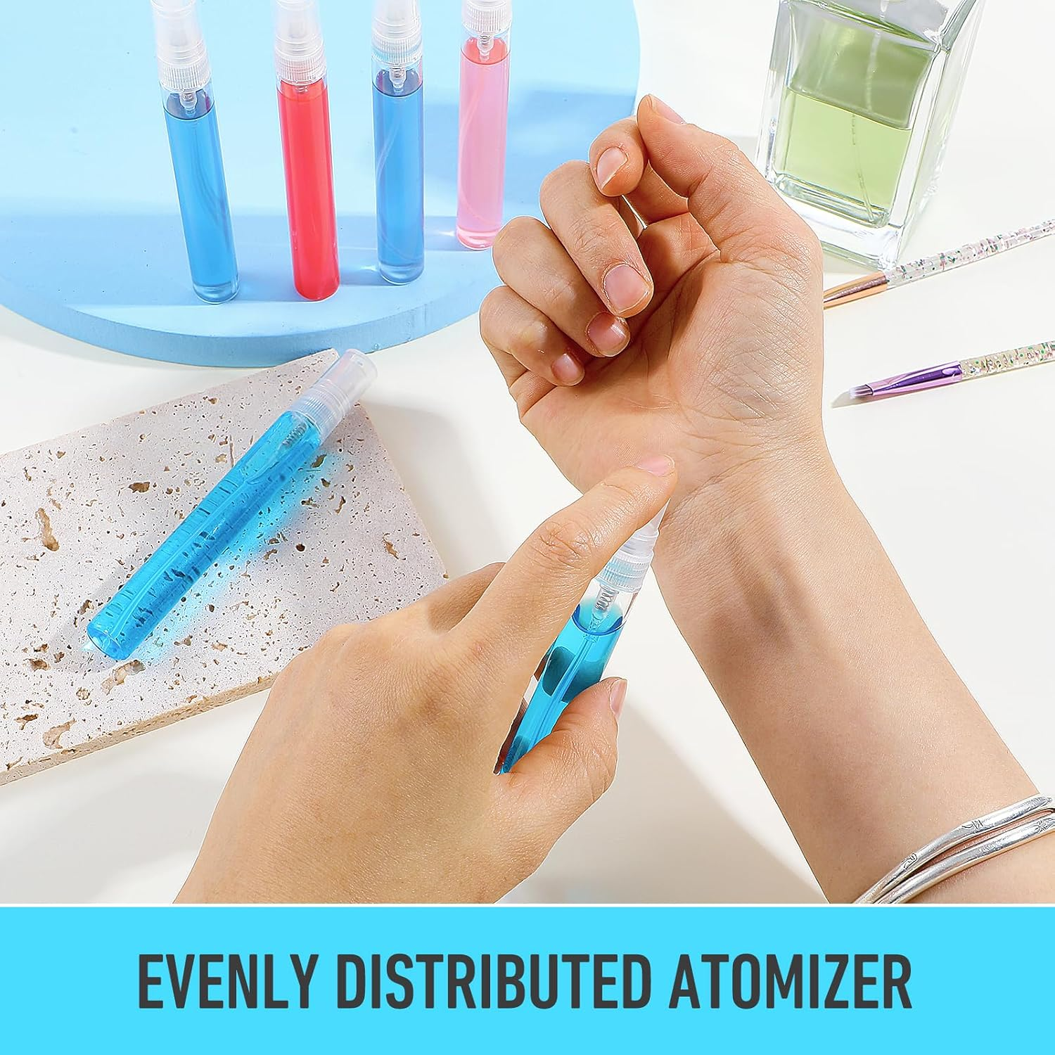 Ptwola Pack of 20 Mini Fine Mist Spray Bottles 10 Ml Perfume Atomiser Glass Clear Spray Bottle Empty Glass Portable Small Travel Container Bottles for Perfume, Personal Care Liquid, Cosmetics image number 4