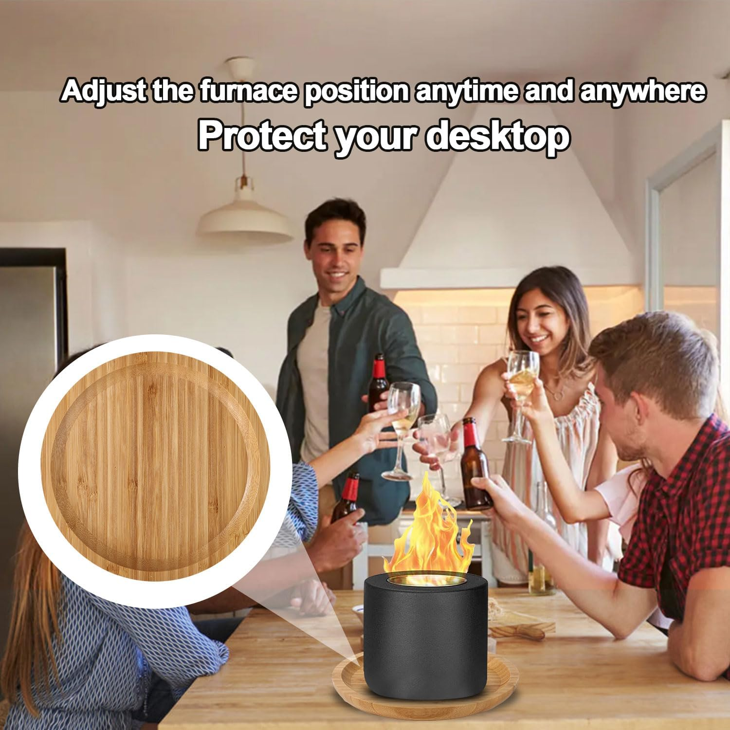 8In Tabletop Fire Pit Mat for Solo Stove Mesa & Mesa XL, round Wooden Heat Resistant Mat Table Protection Grill BBQ Mat Stove Accessories image number 6